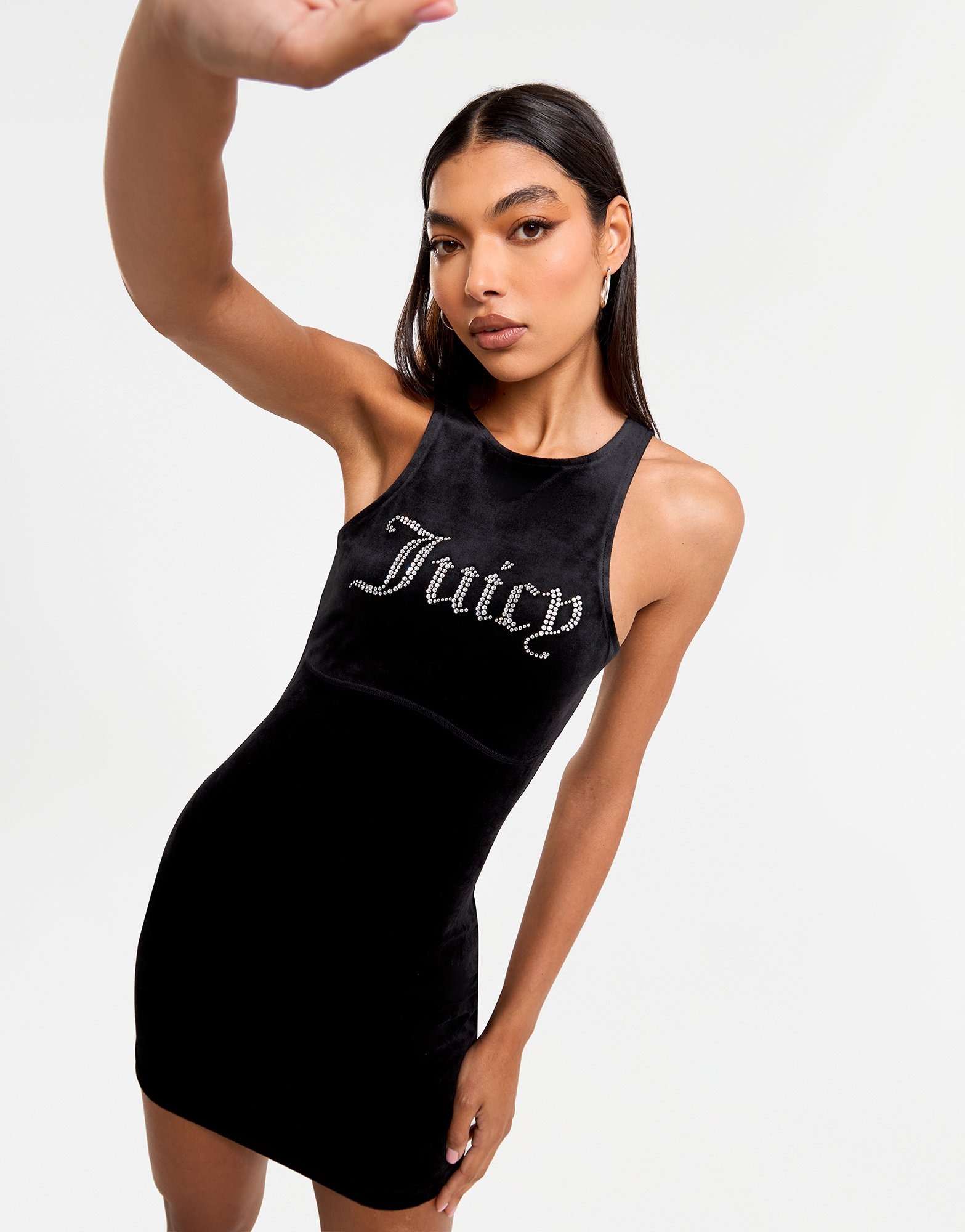 Black JUICY COUTURE Velour Diamante Fitted Dress JD Sports