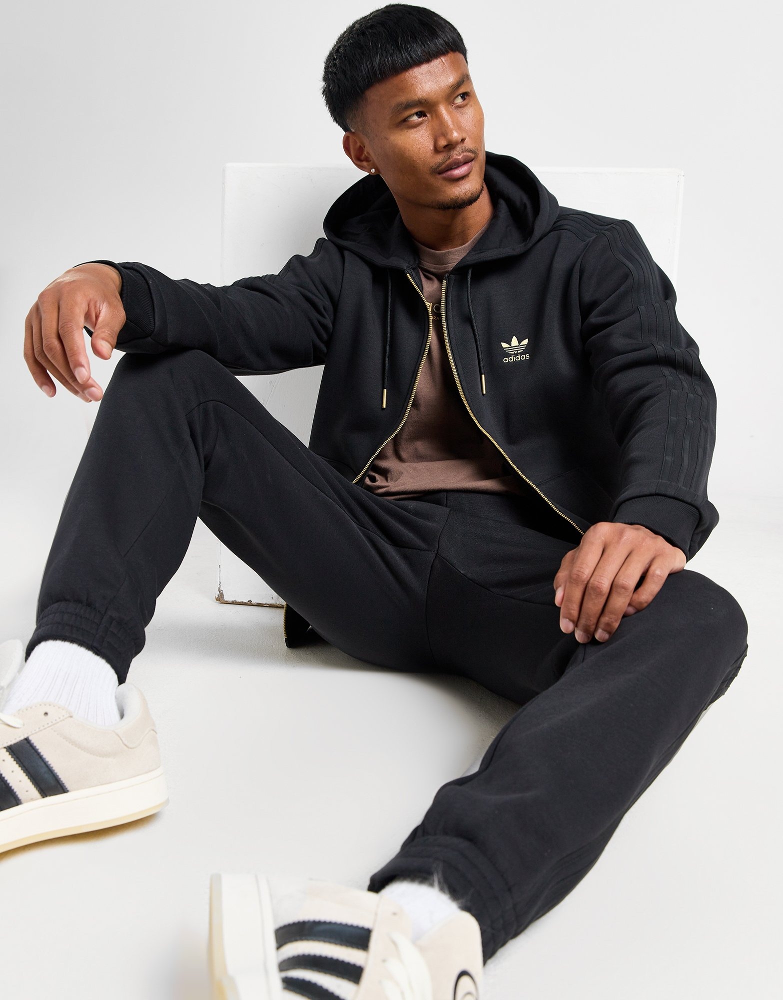 Black adidas Originals 3-Stripes Full Zip Hoodie - JD Sports NZ