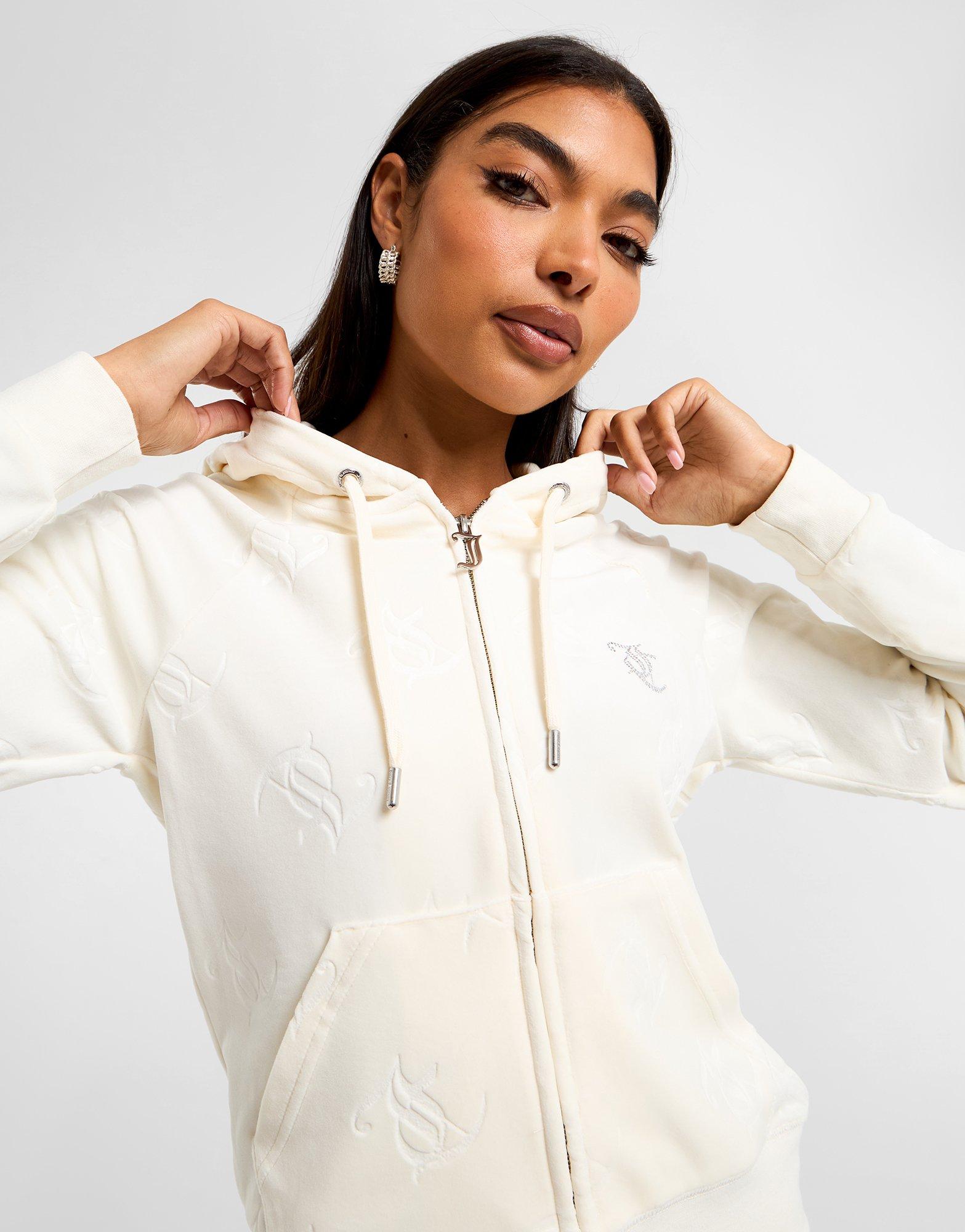 White JUICY COUTURE Diamante Velour Full Zip Hoodie JD Sports