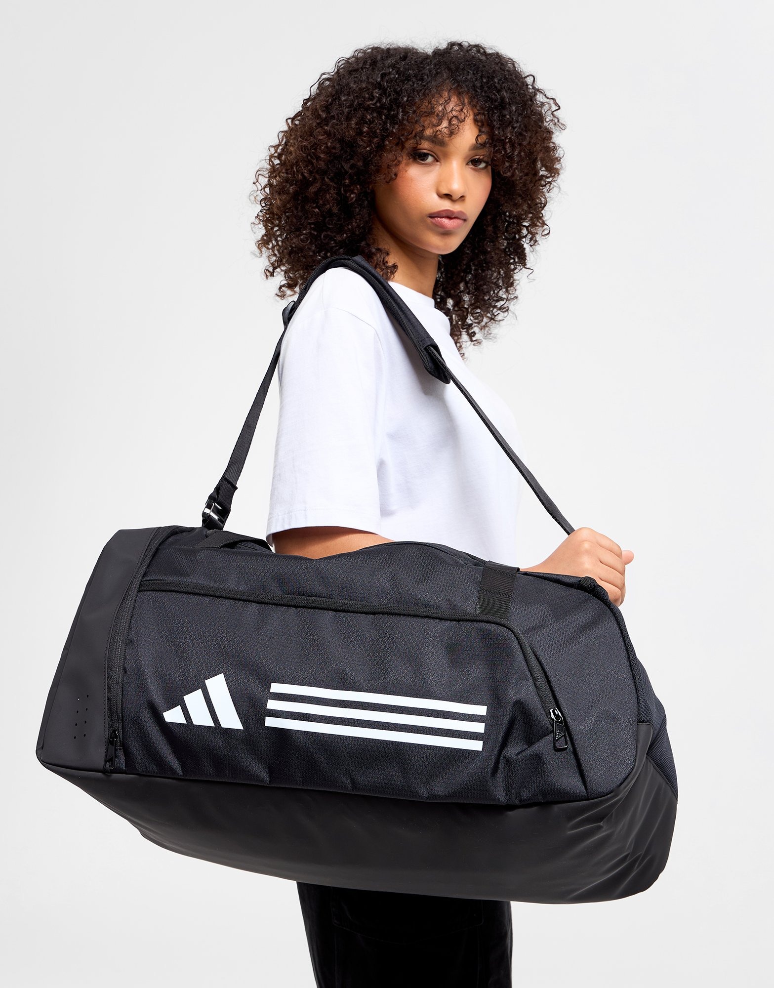 Black adidas Essentials 3Stripes Duffle Bag Medium JD Sports