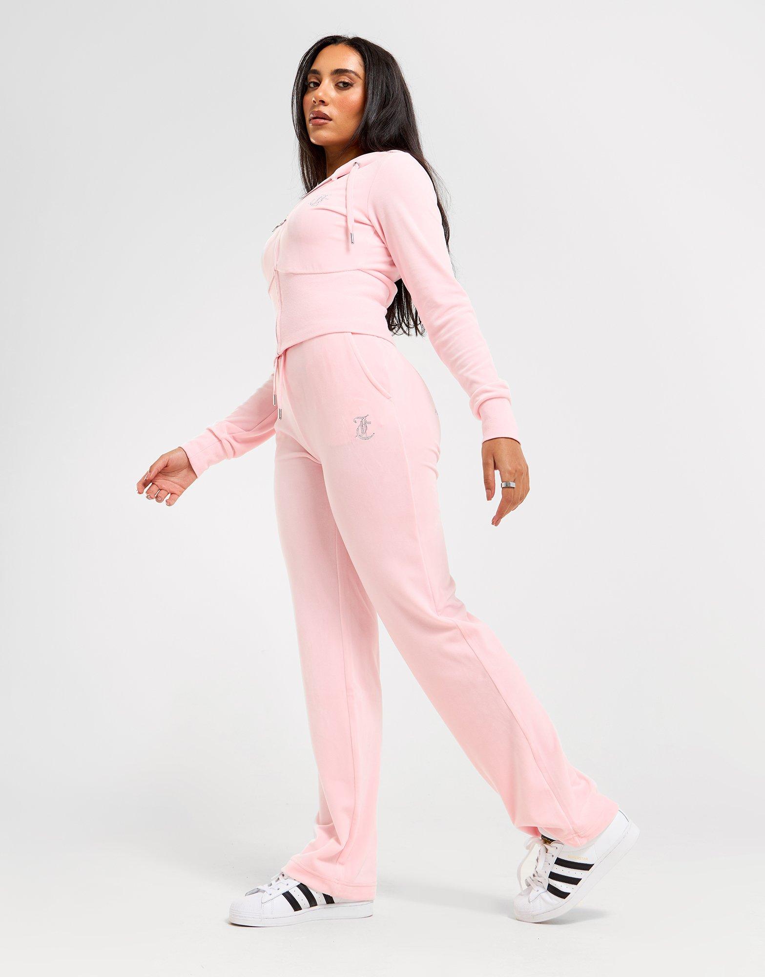 Pink JUICY COUTURE Diamante Velour Track Pants - JD Sports