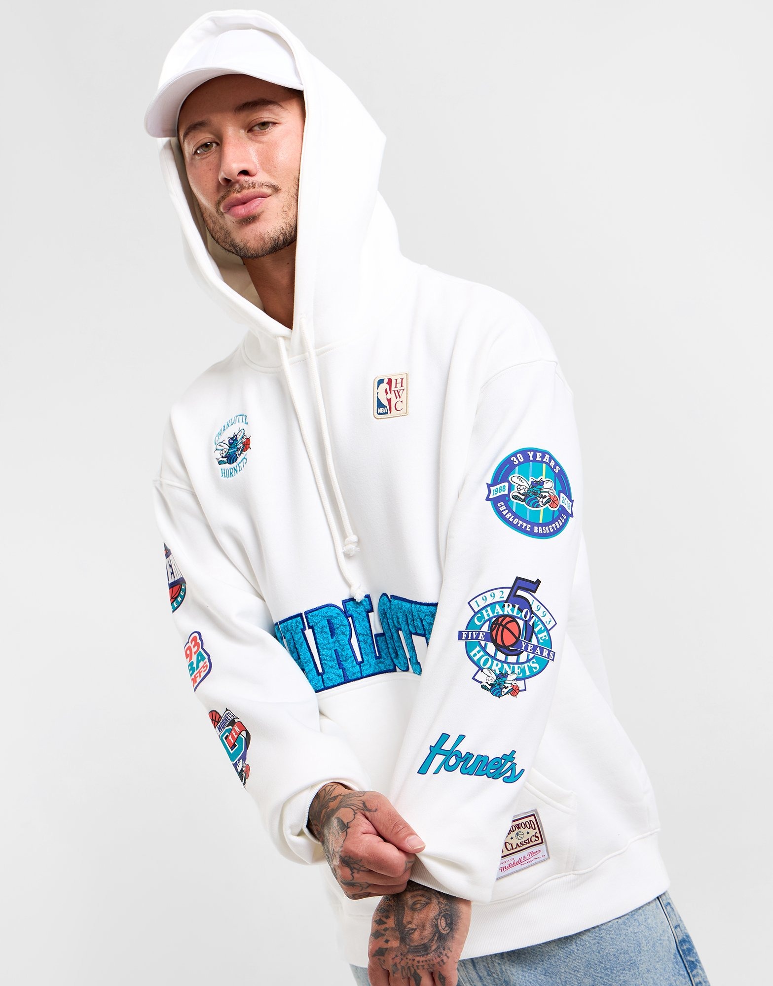 White Mitchell Ness Charlotte Hornets Hoodie JD Sports Australia