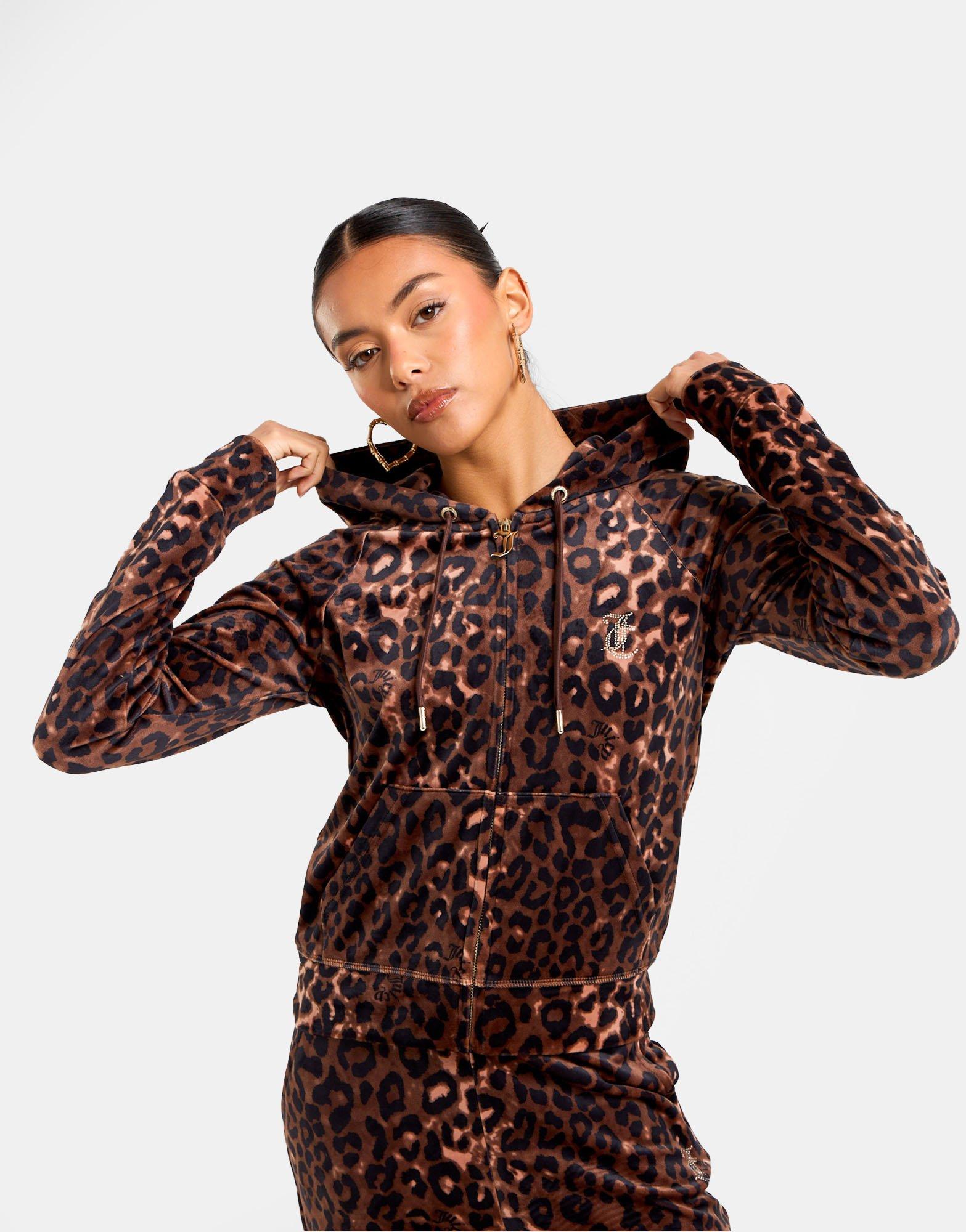 JUICY COUTURE Leopard Velour Diamante Full Zip Hoodie