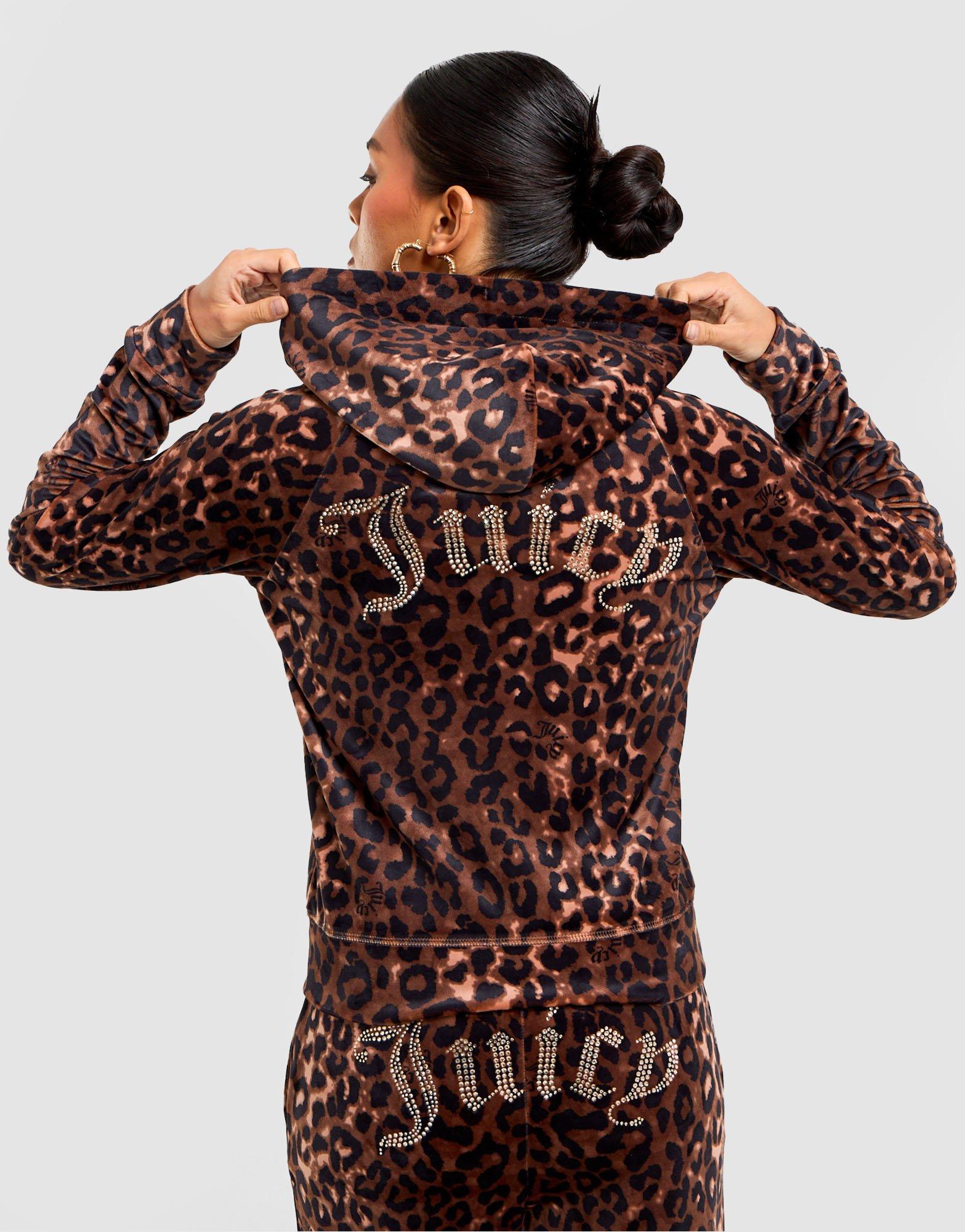 JUICY COUTURE Leopard Velour Diamante Full Zip Hoodie