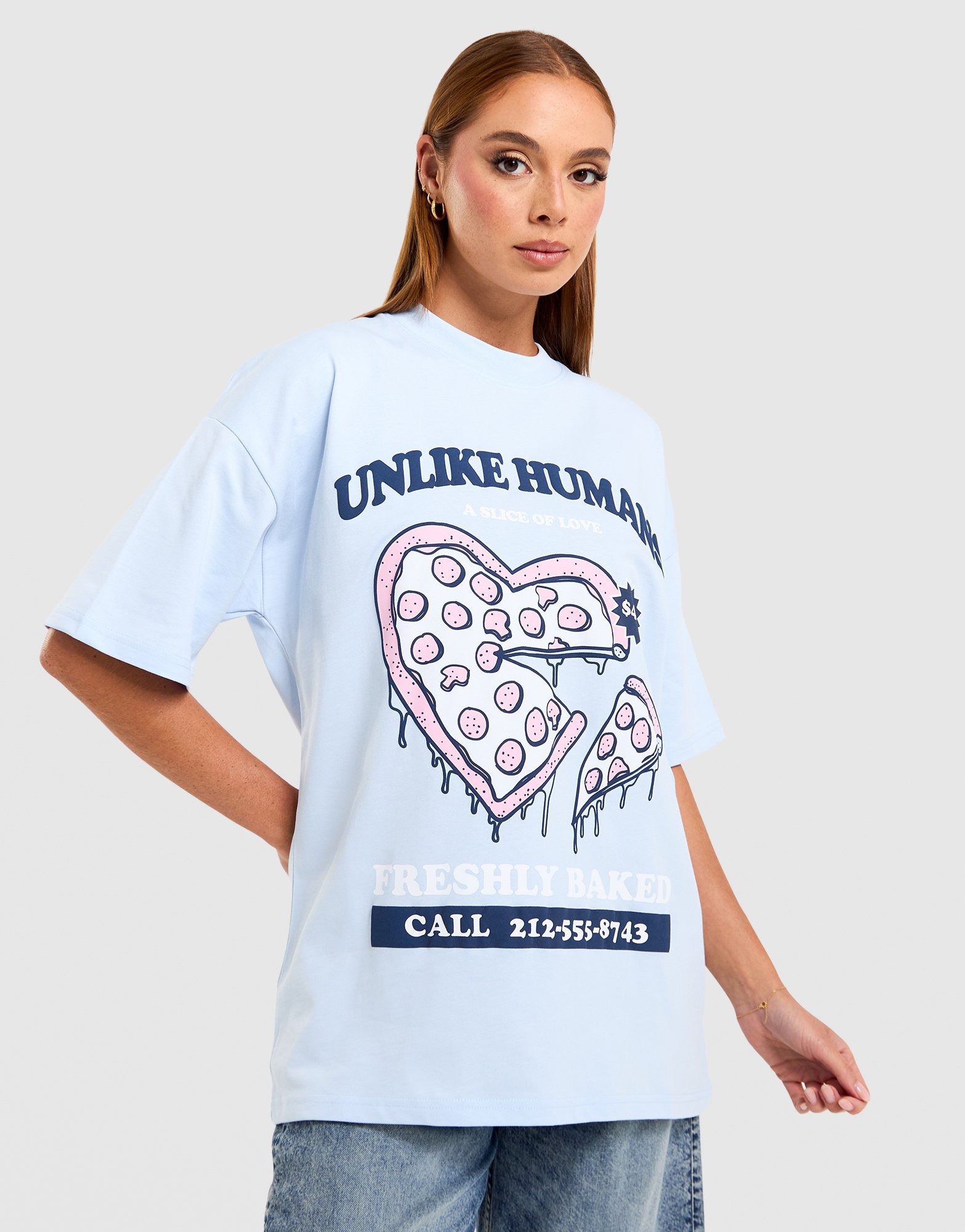Blue Unlike Humans Pizza Graphic Oversized T-Shirt - JD Sports