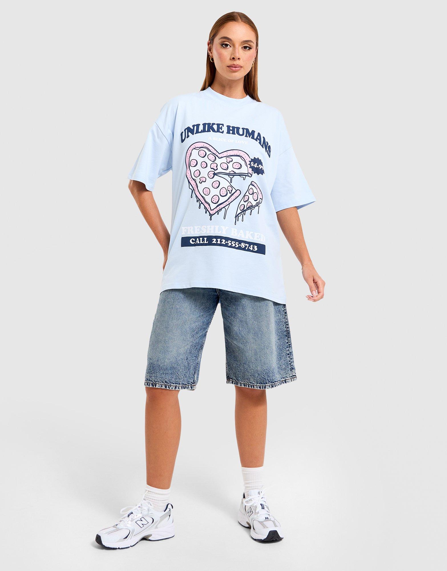 Unlike Humans Pizza Graphic Oversized T-Shirt