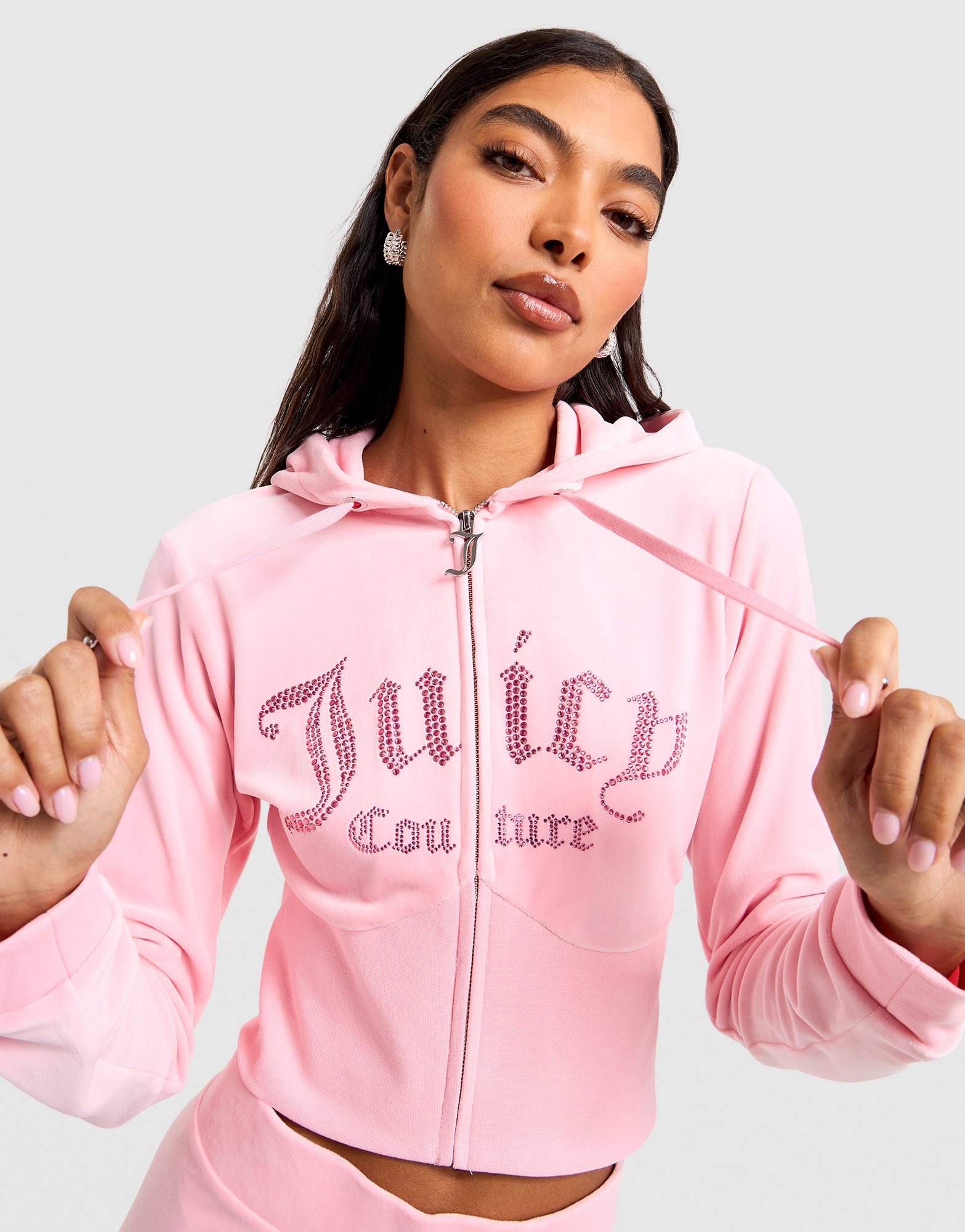 Pink JUICY COUTURE Corset Velour Full Zip Hoodie - JD Sports Australia