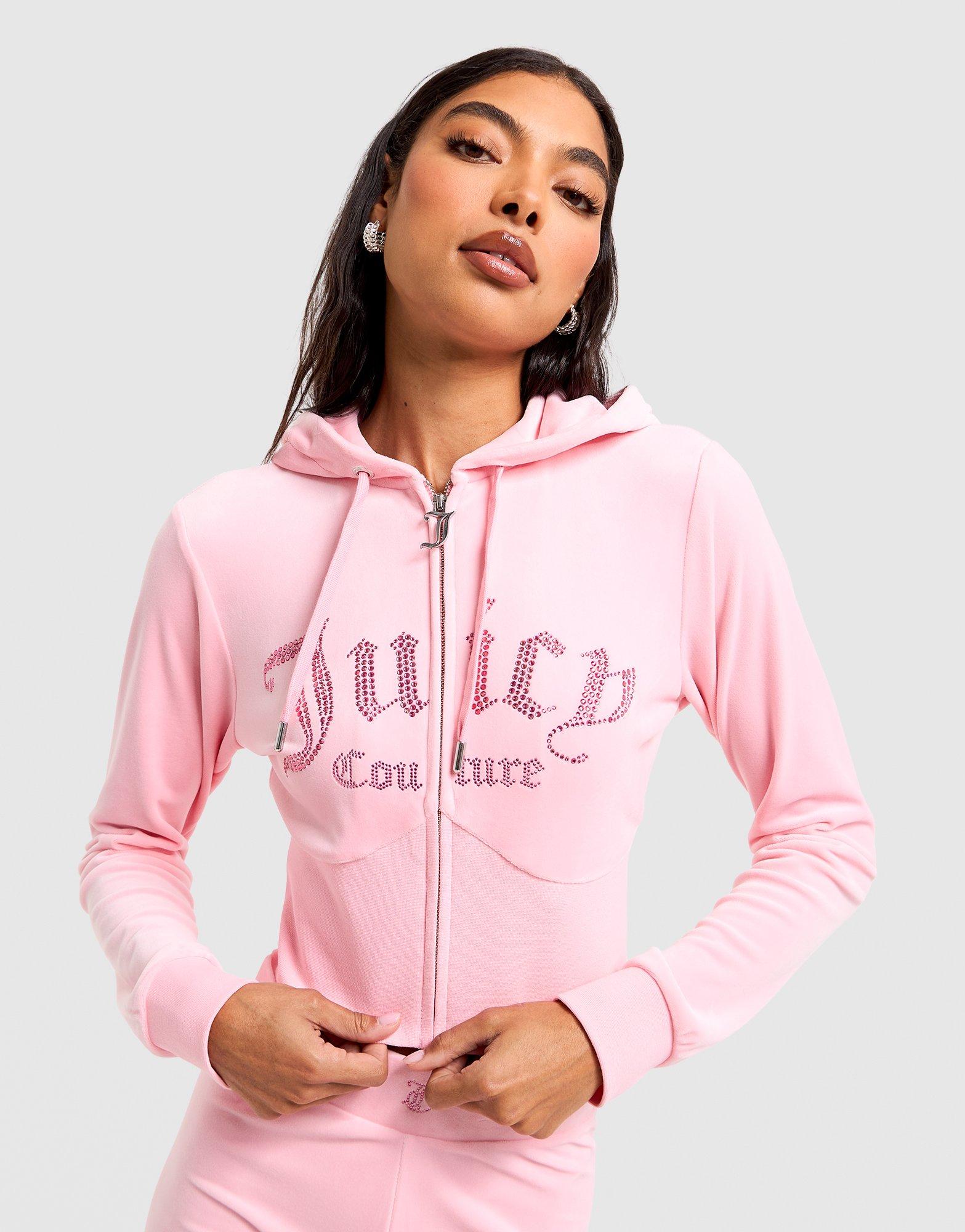 Pink JUICY COUTURE Corset Velour Full Zip Hoodie - JD Sports NZ