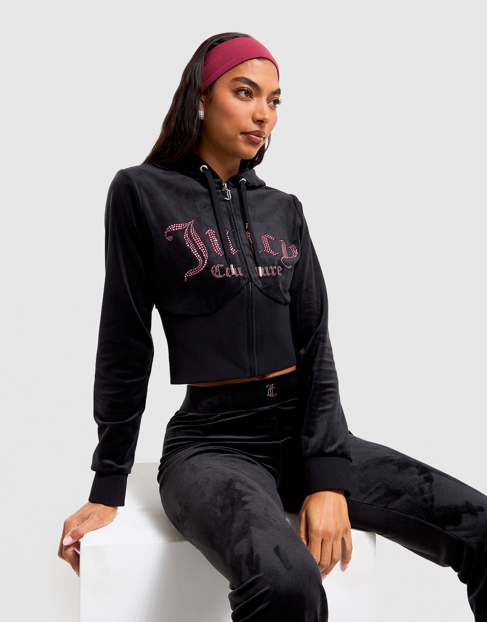 Black JUICY COUTURE Corset Velour Full Zip Hoodie JD Sports NZ