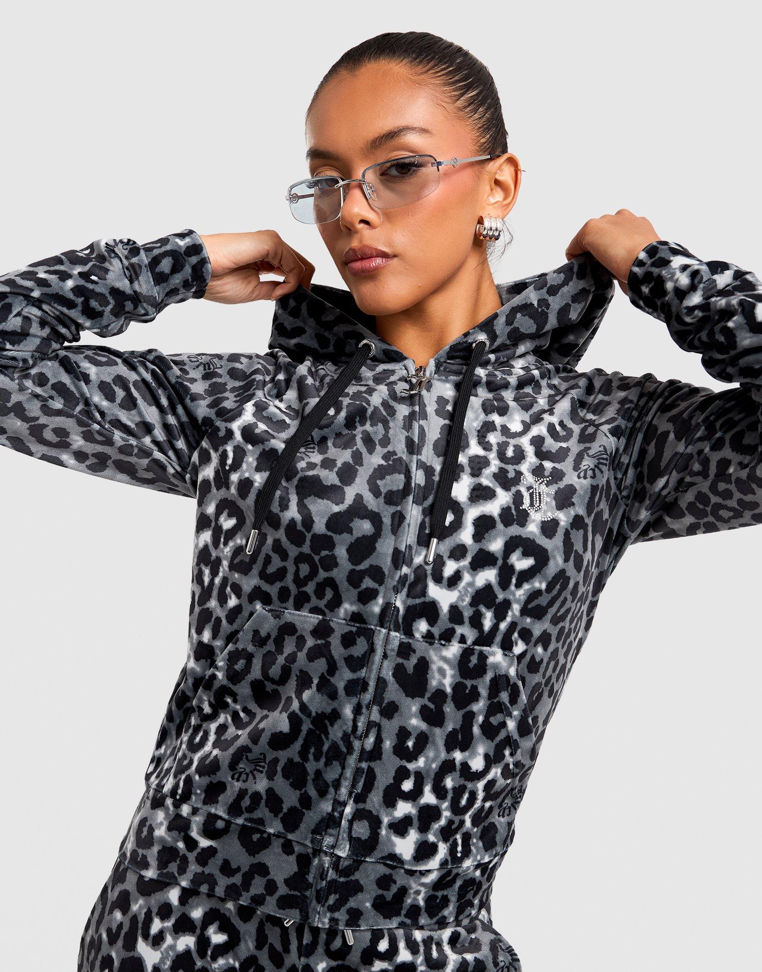 JUICY COUTURE Madi Leo All-Over Print Velour Hoodie