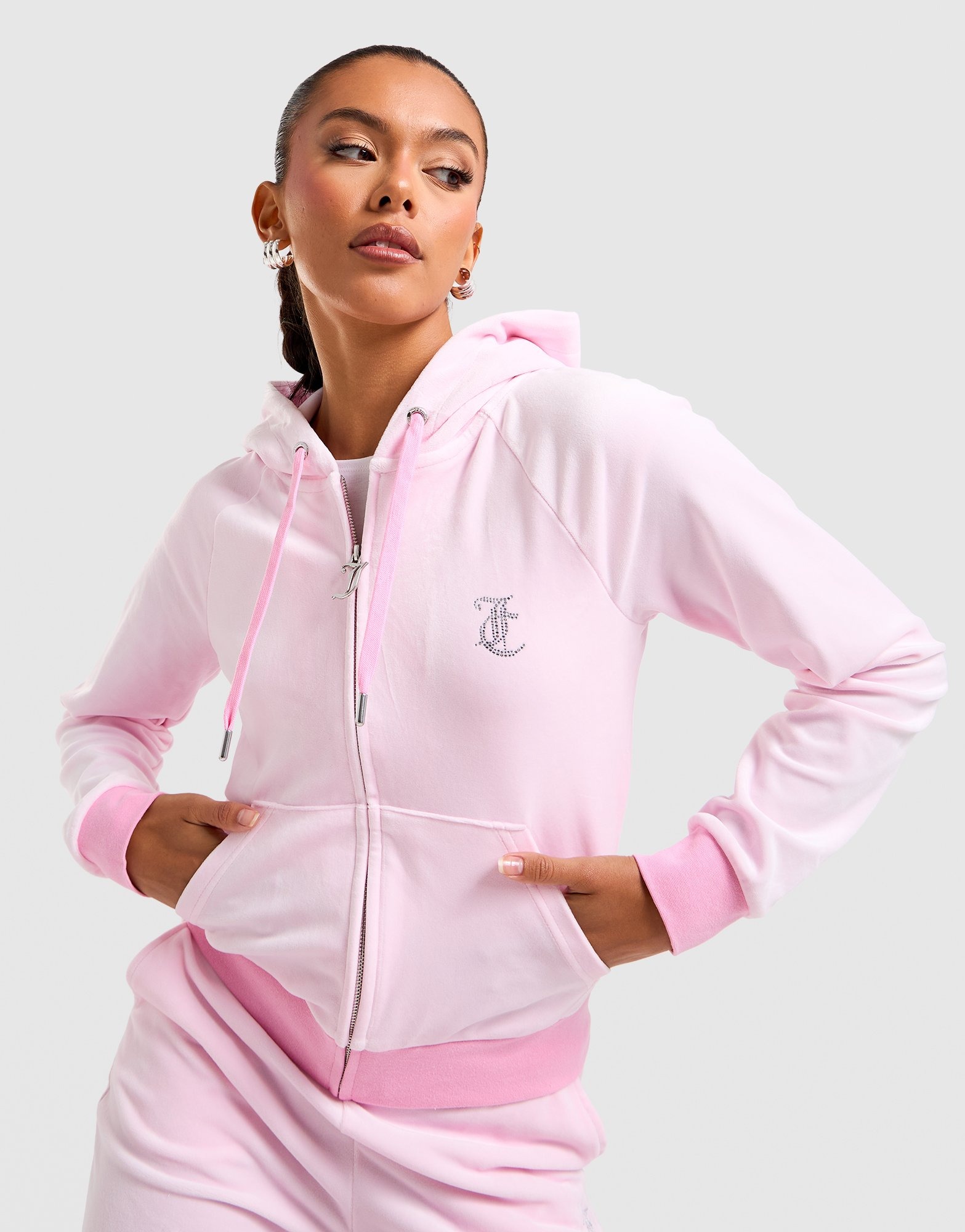 Pink JUICY COUTURE Full-Zip Velour Hoodie - JD Sports Australia