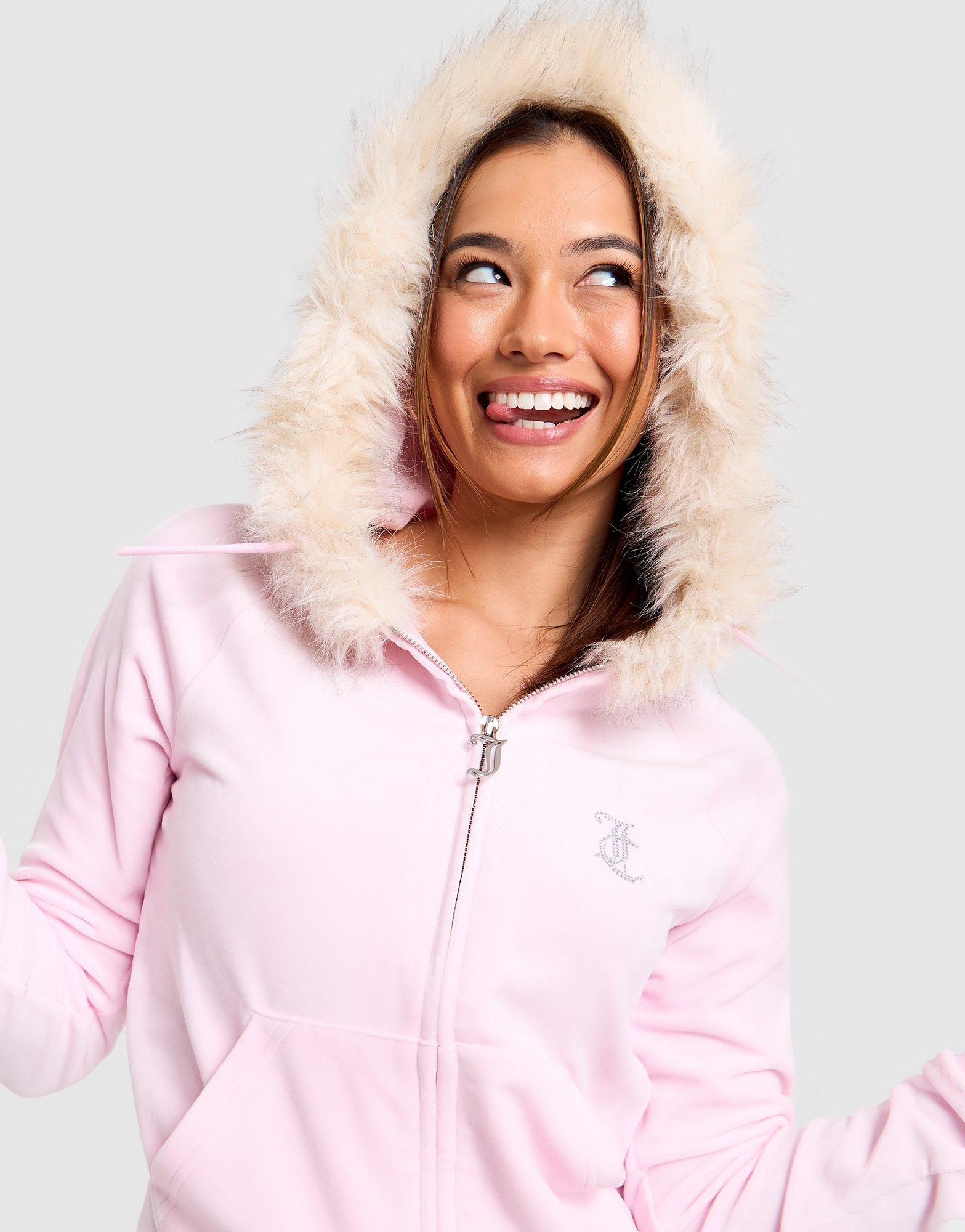 JUICY COUTURE Full-Zip Fur Velour Hoodie