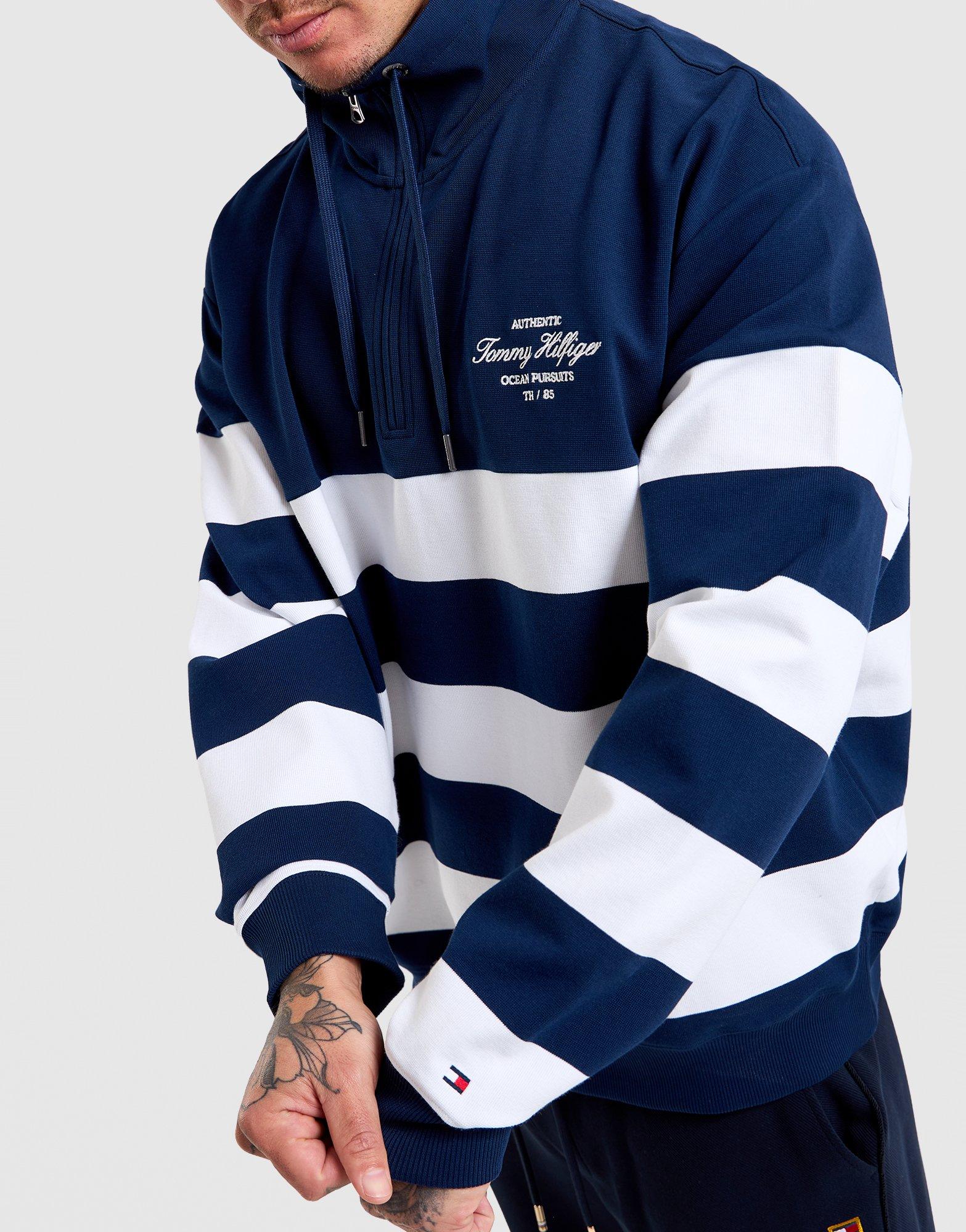 Tommy Hilfiger 1/4 Zip Mock Neck Stripe Sweatshirt