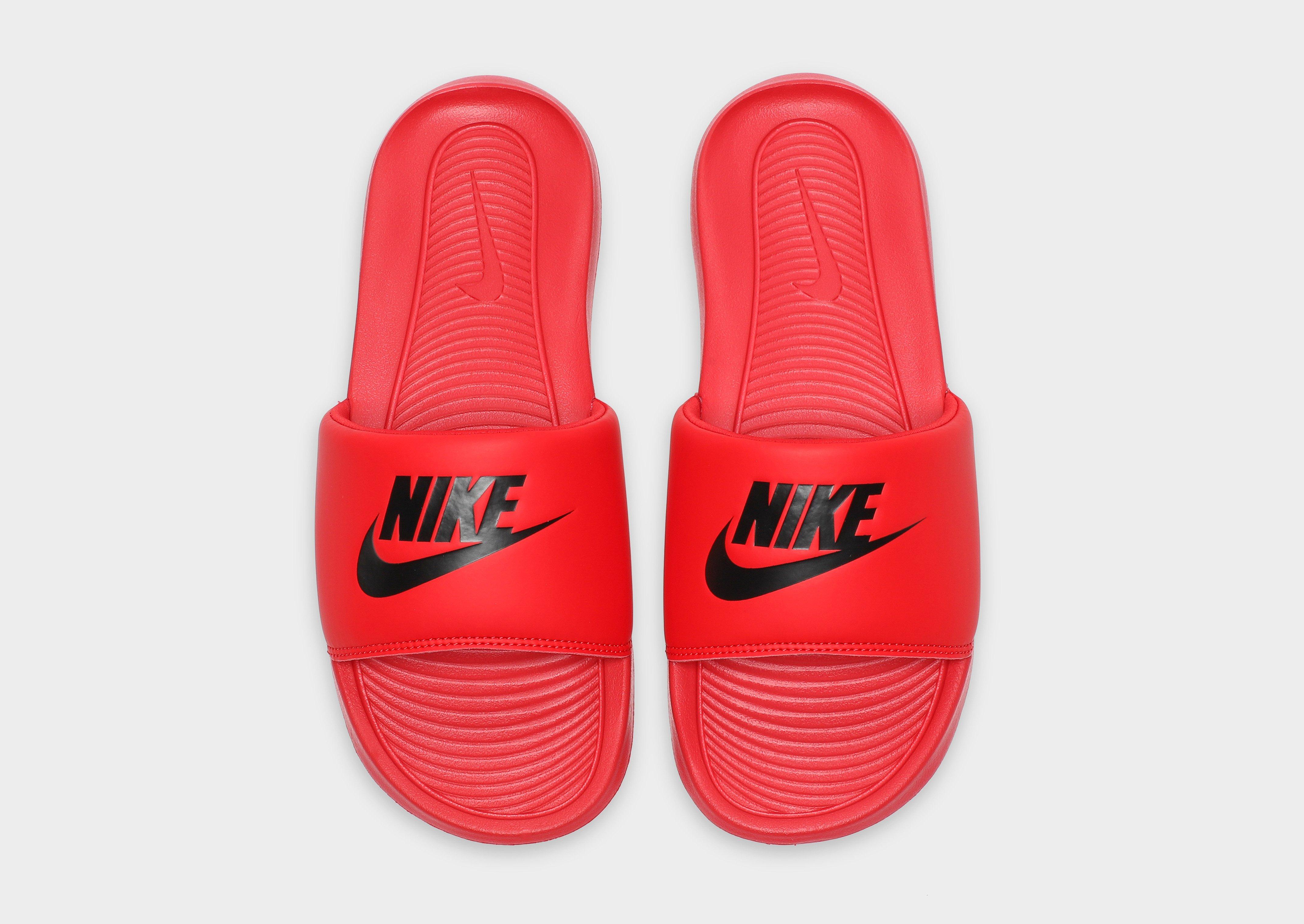 Nike red store and white slides