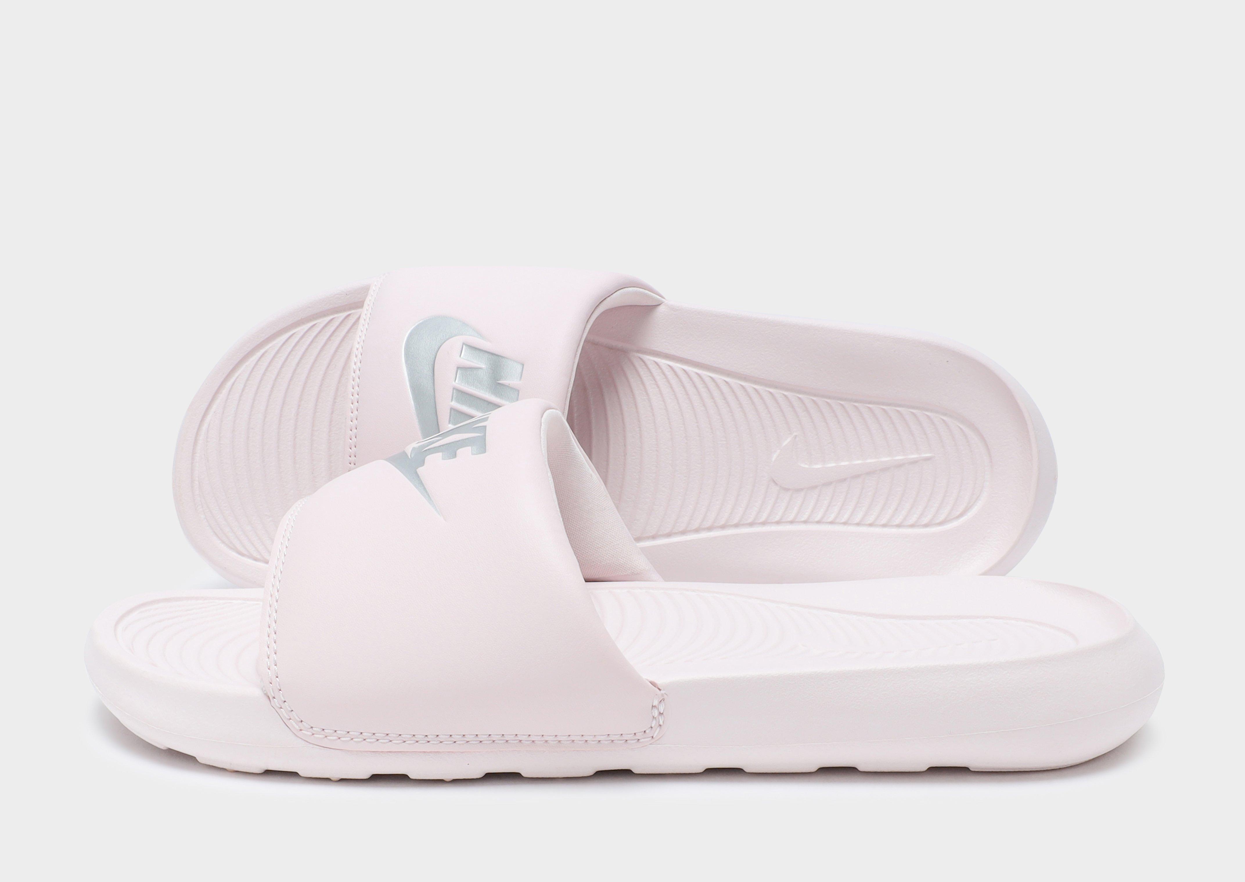 Pink and cheap white nike slides