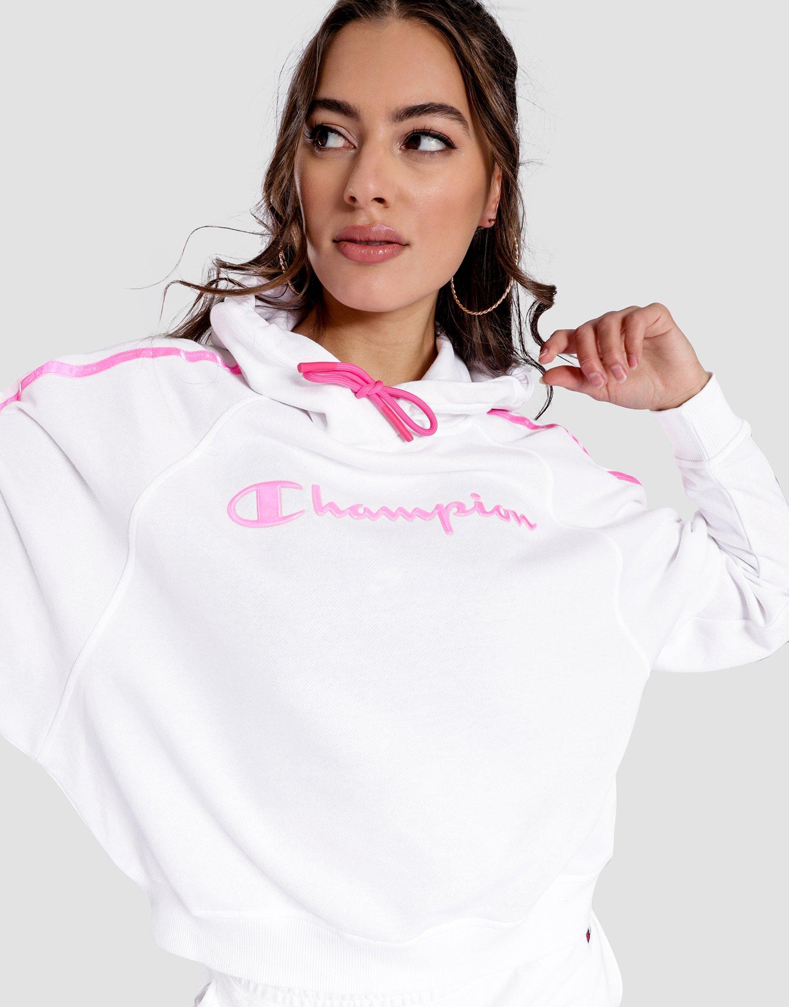 pink champion tape hoodie