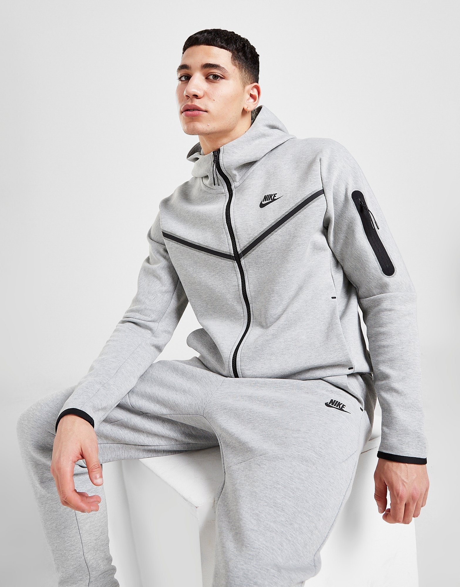 Grey Nike Tech Fleece Full Zip Hoodie | JD Sports