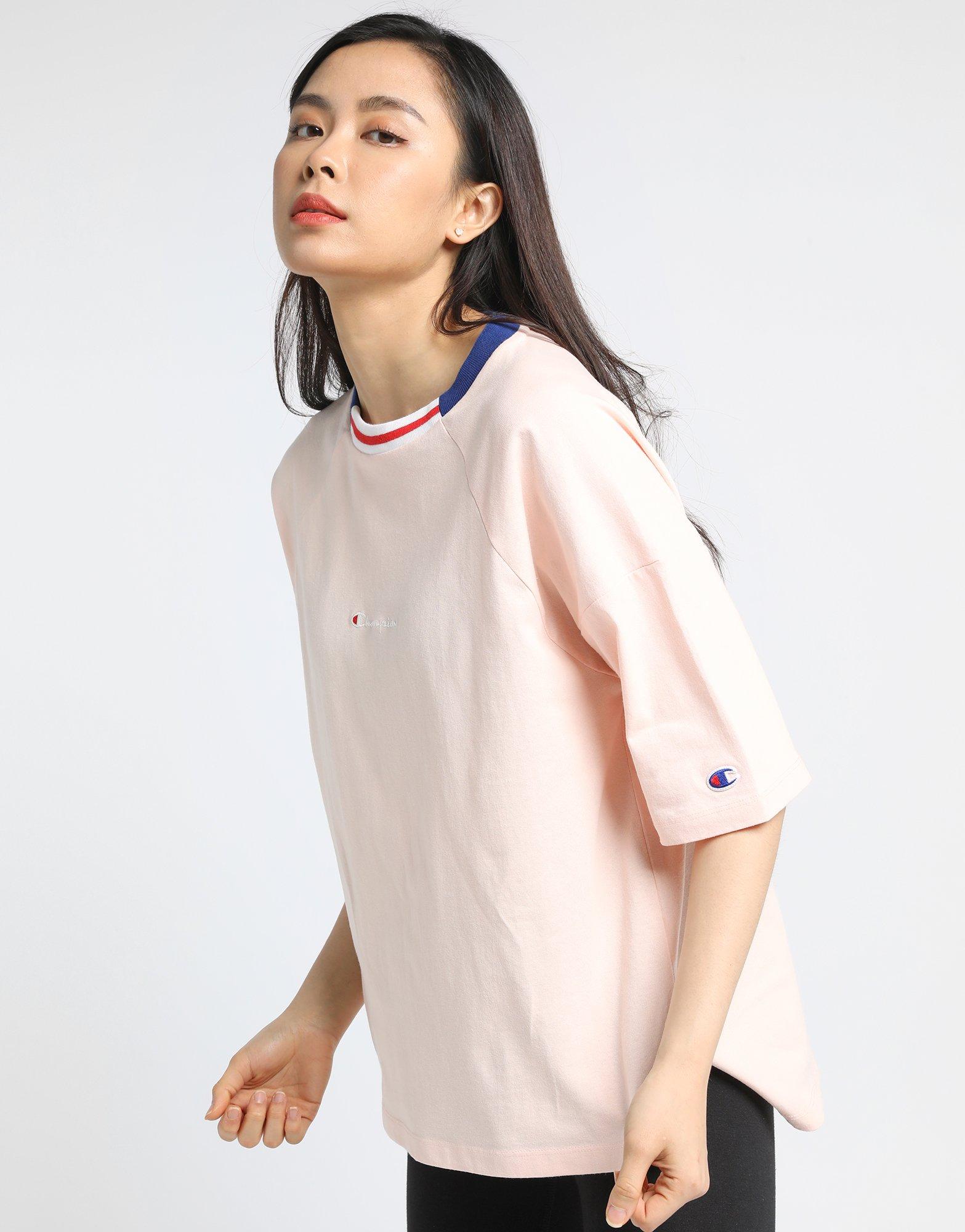 white and pink champion shirt