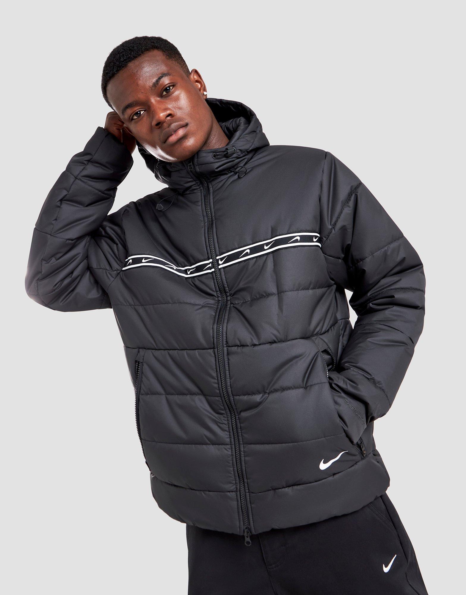 Nike classic padded tape jacket with hood in black - ShopStyle