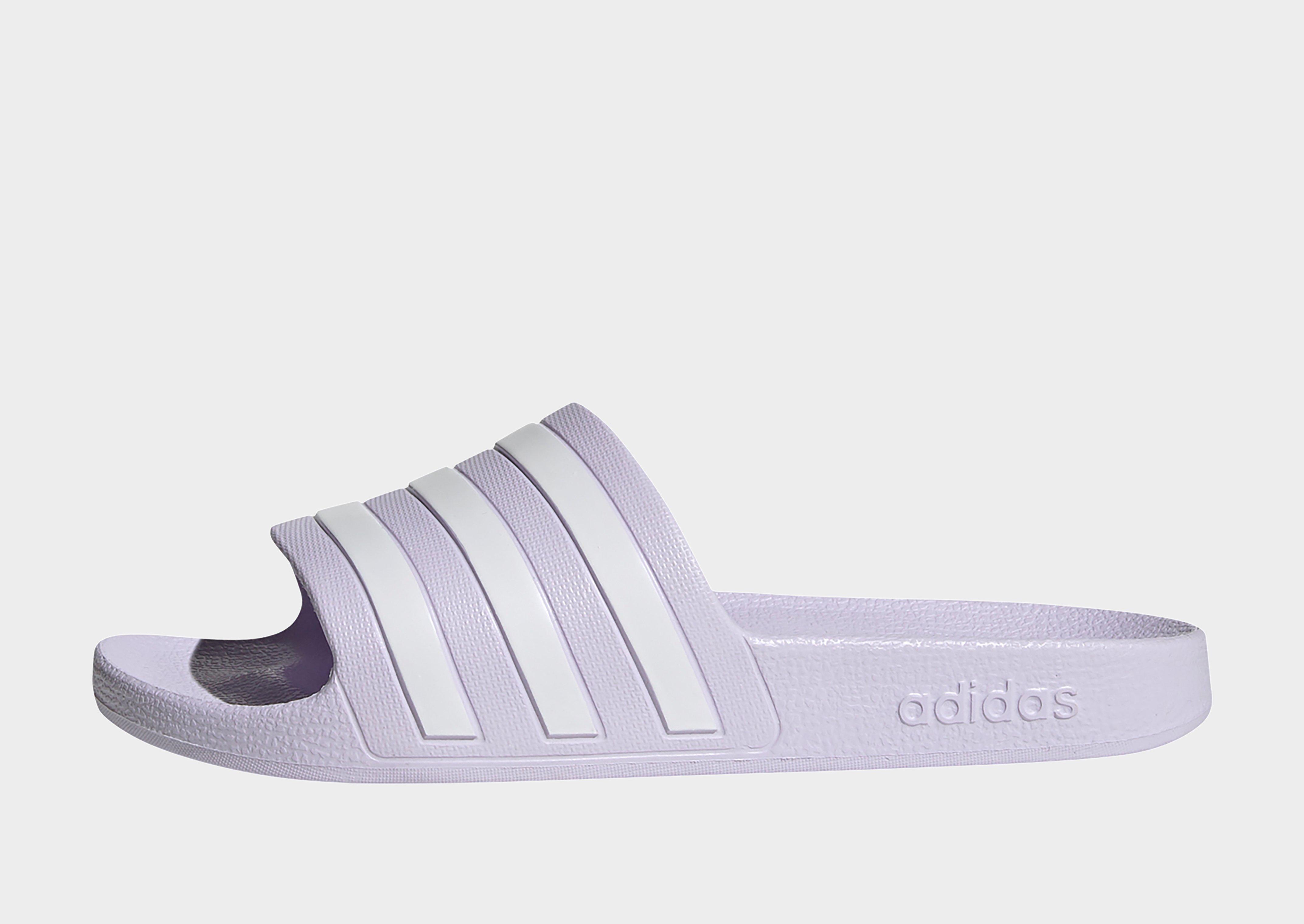 lavender adidas slides