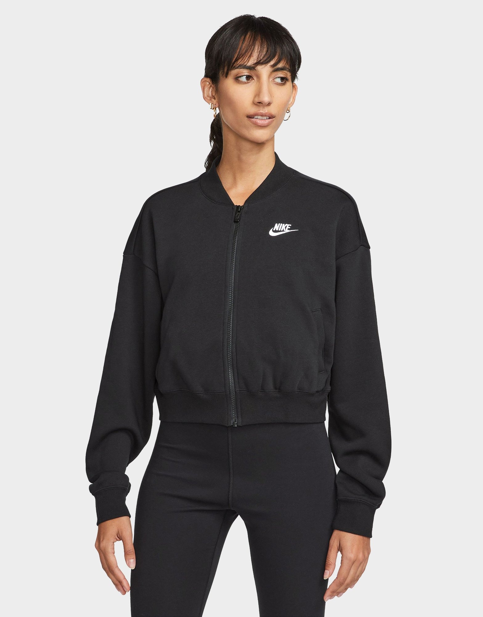 Black Nike Sportswear Club Oversized Cropped Jacket Women's | JD Sports ...