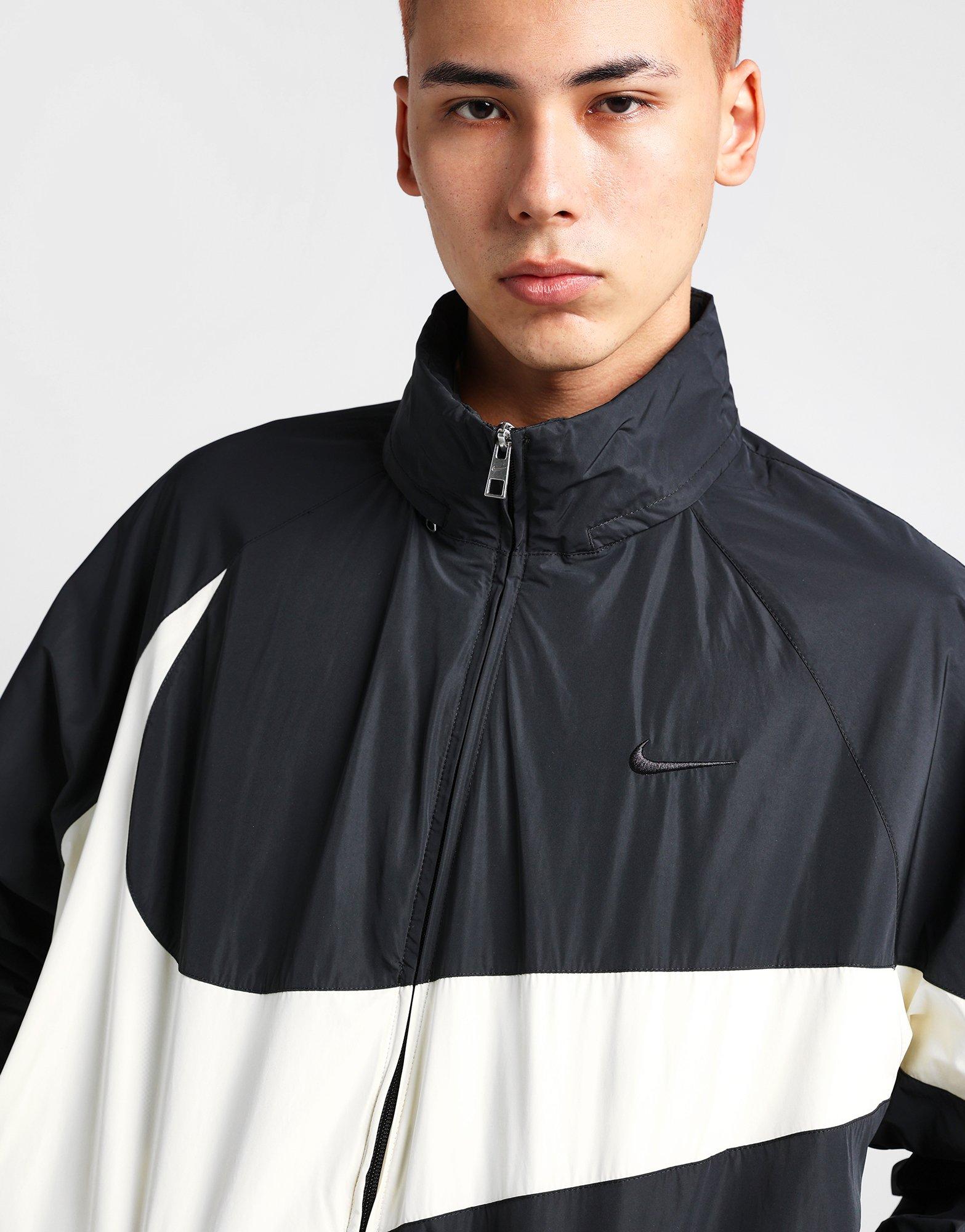 Nike Swoosh Woven jacket in black and cream