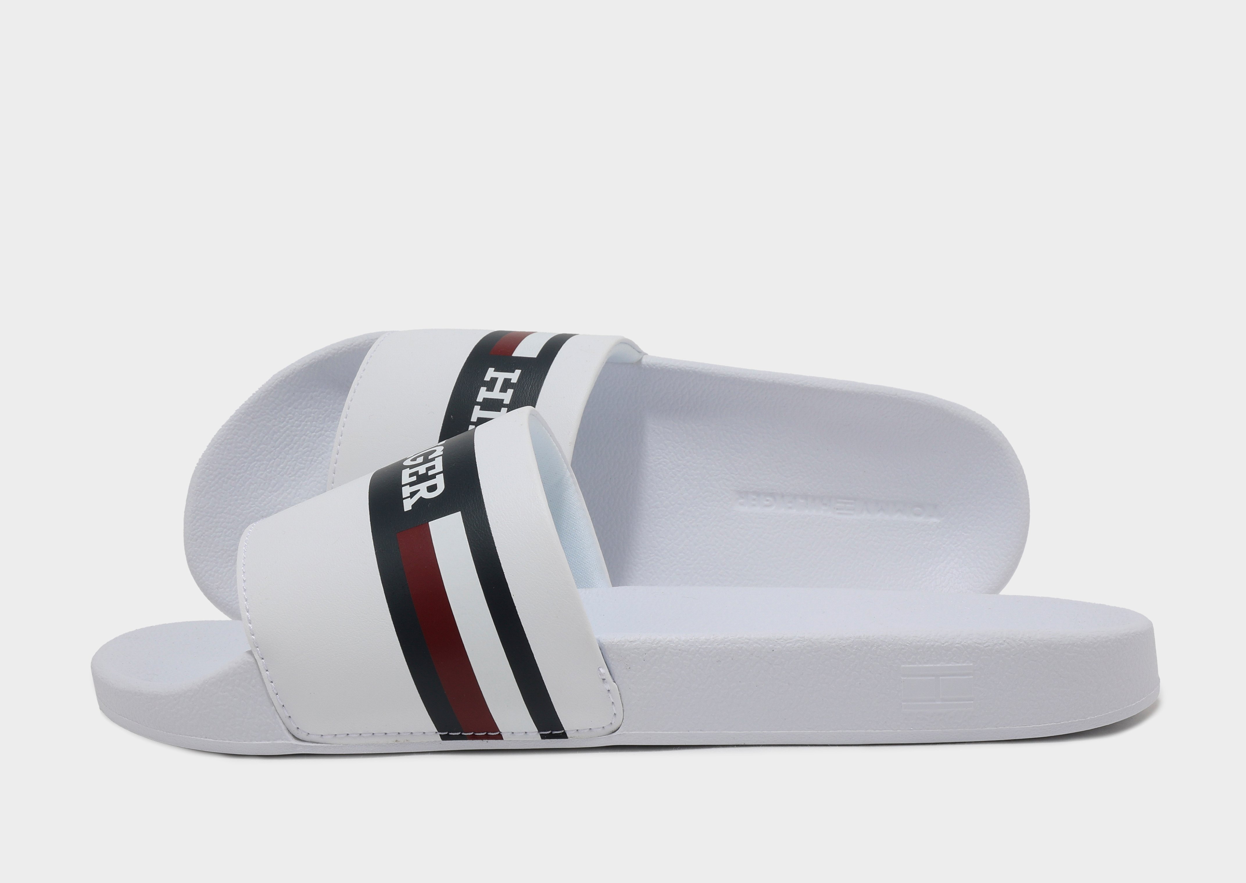 White Tommy Hilfiger Signature Hilfiger Monotype Pool Slides - JD ...