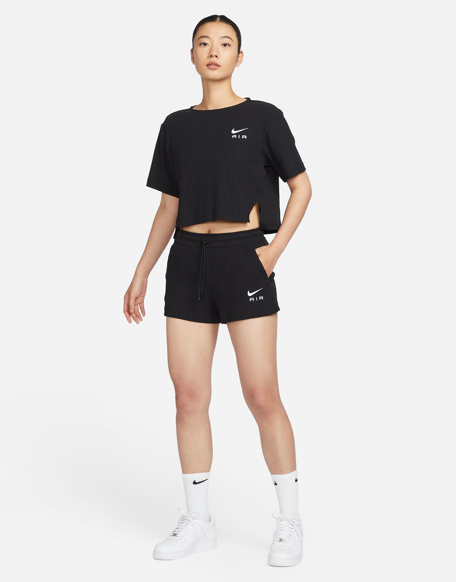 Black Nike Sportswear Ribbed Jersey Shorts Women's - JD Sports Singapore