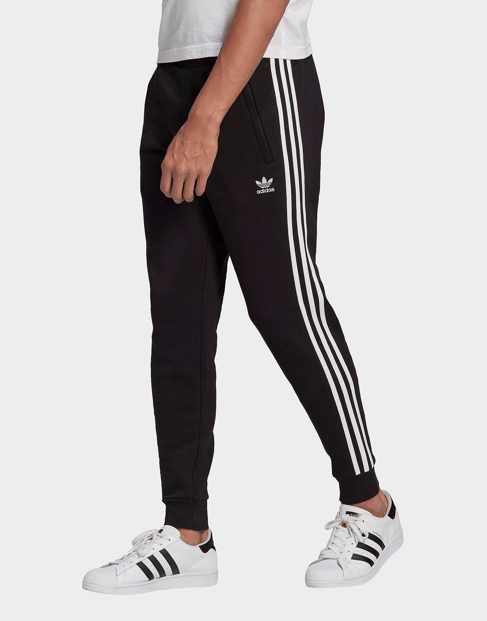 adidas black 3 stripe joggers