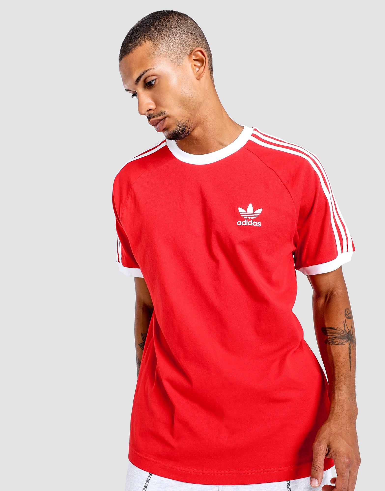 red adidas three stripe t shirt