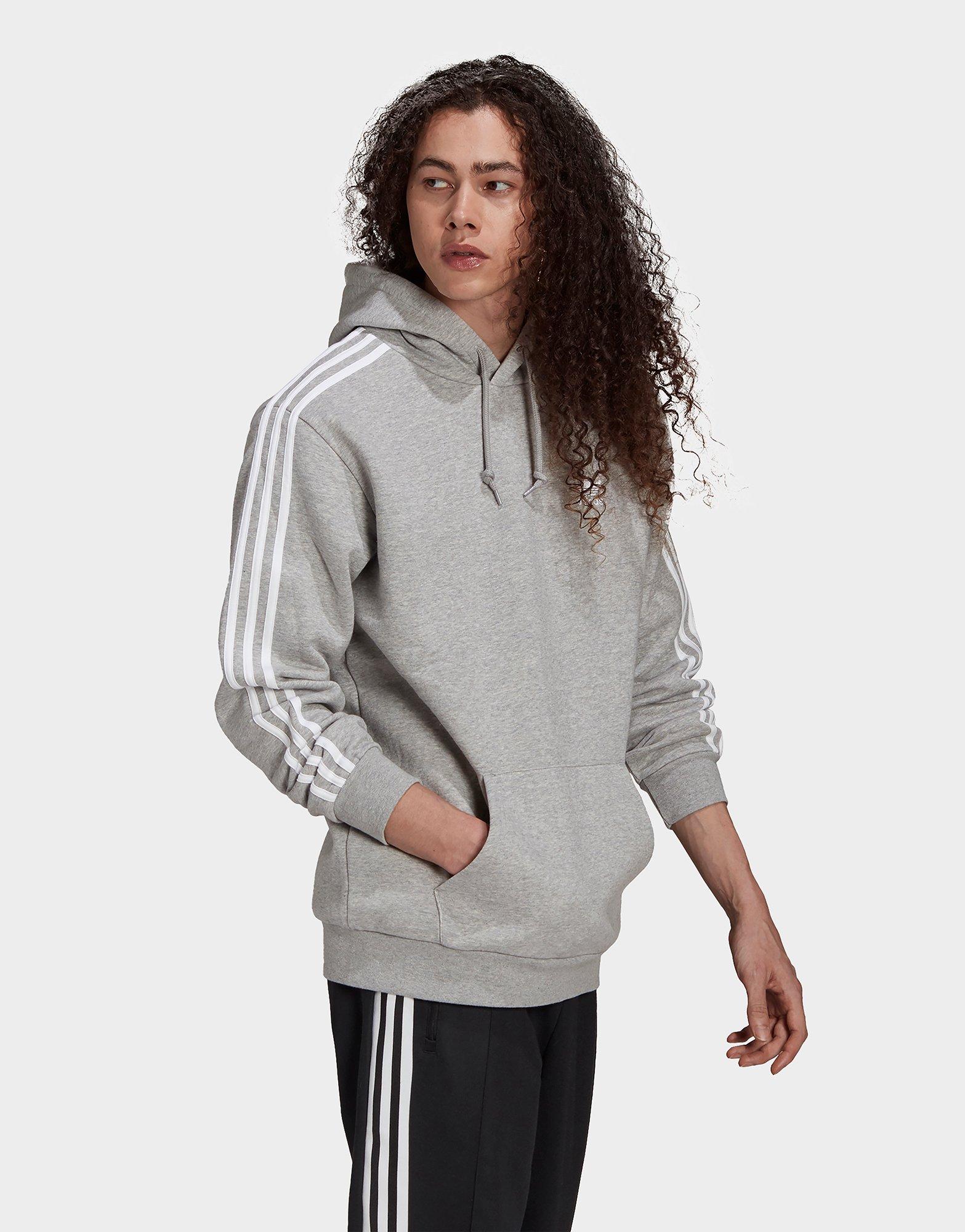 adidas 3 stripe hoodie women's grey