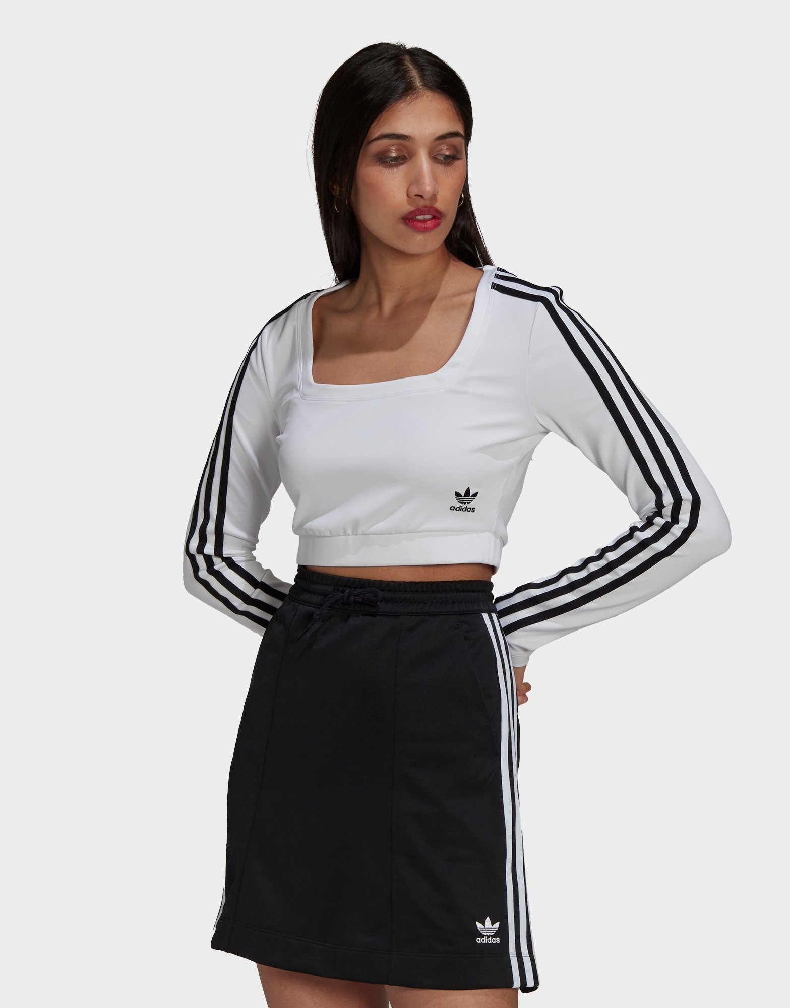 White adidas Originals Long Sleeve Fitted T-Shirt | JD Sports