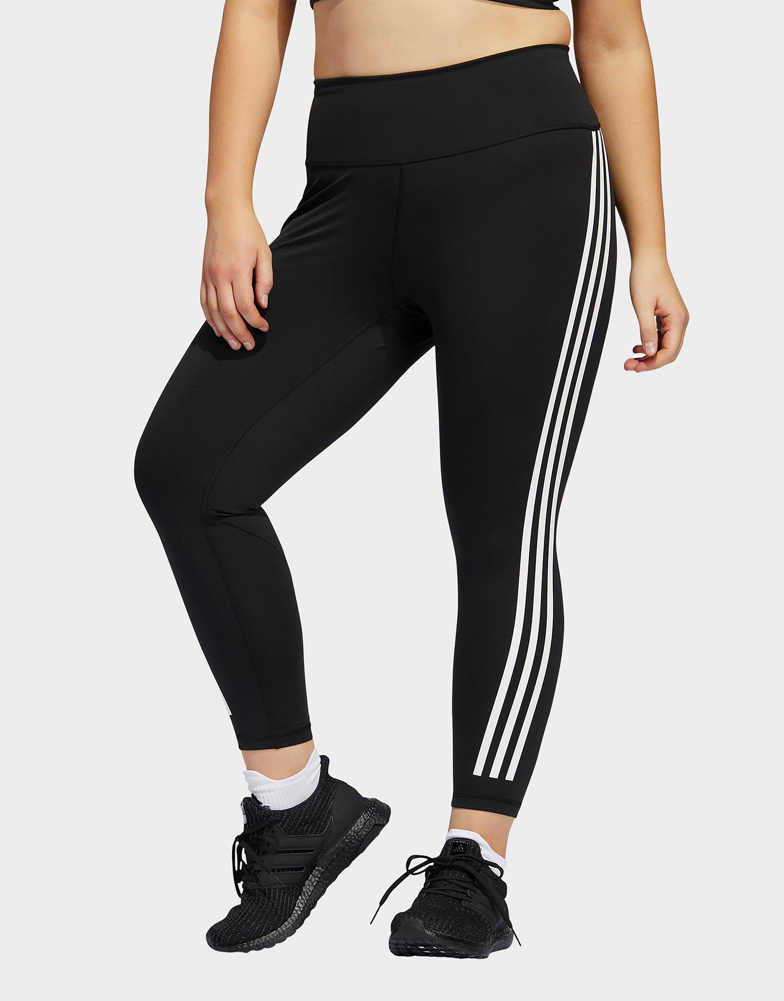 Black adidas Optime TrainIcons 3-Stripes 7/8 Leggings (Plus Size)