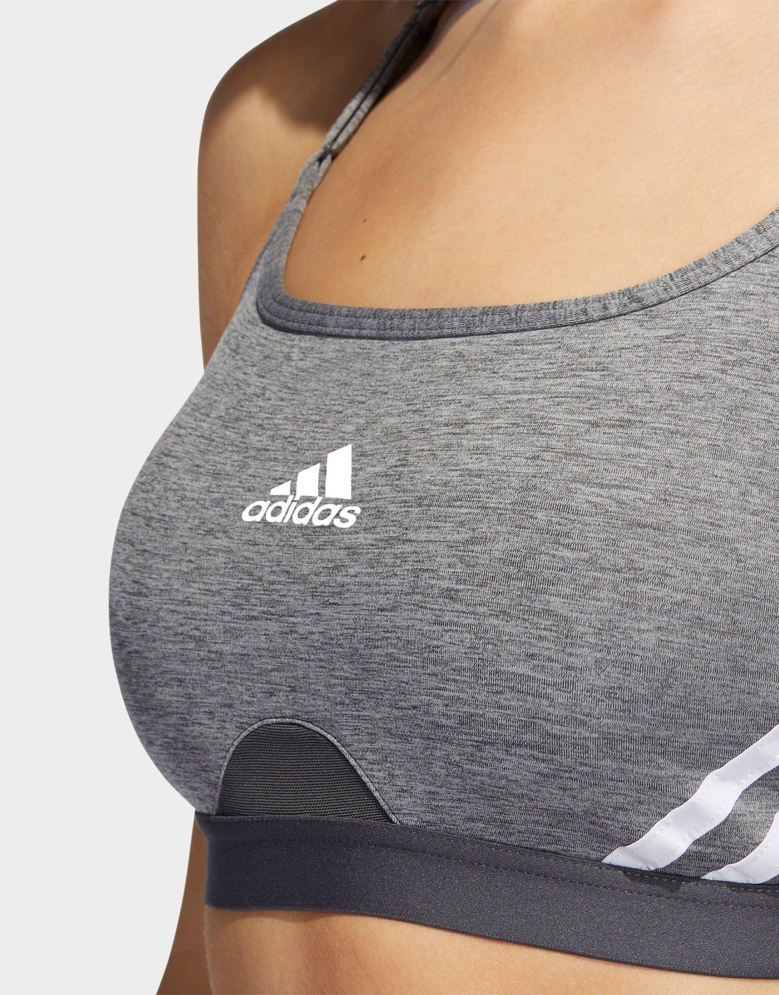 Grey adidas adidas Aeroreact Training Light-Support 3-Stripes Bra