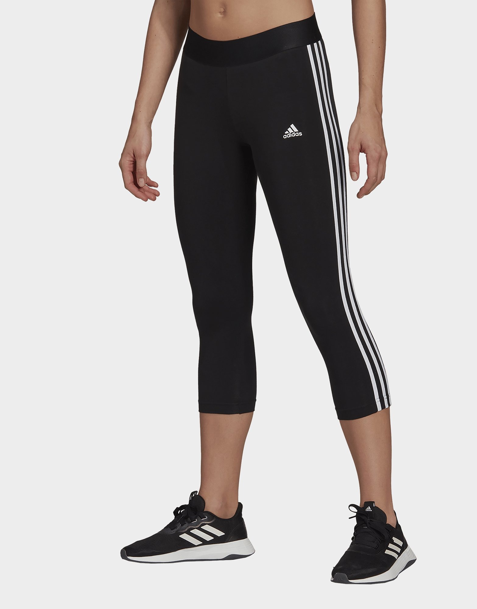 Black adidas Essentials 3-Stripes 3/4 Length Leggings | JD Sports UK