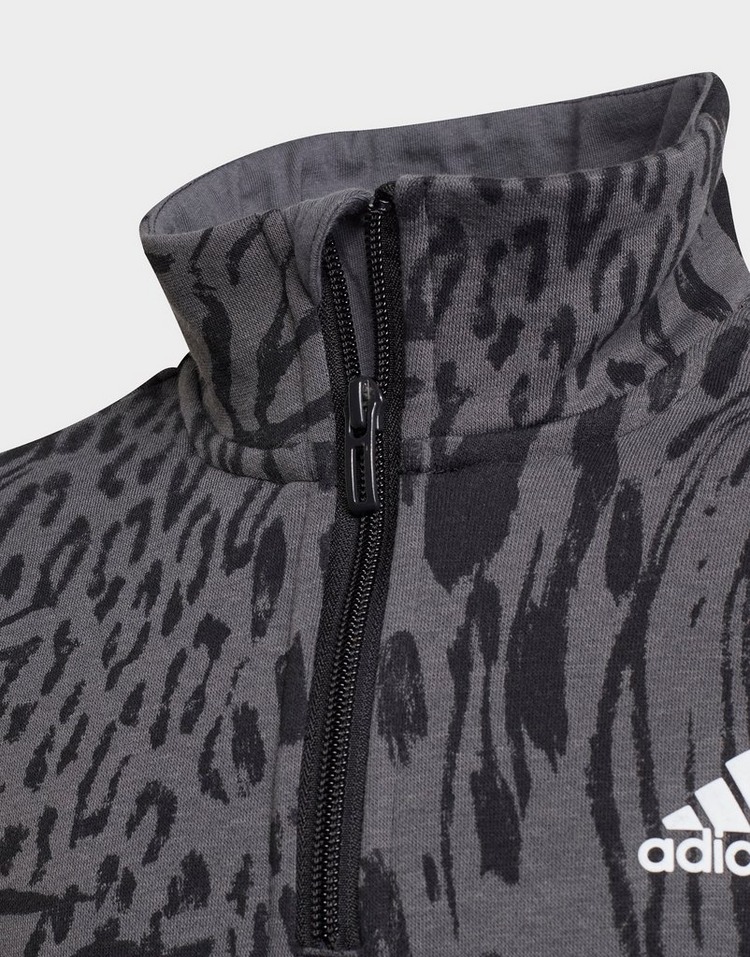 adidas Future Icons Hybrid Animal Print Cotton Loose Half-Zip Dress
