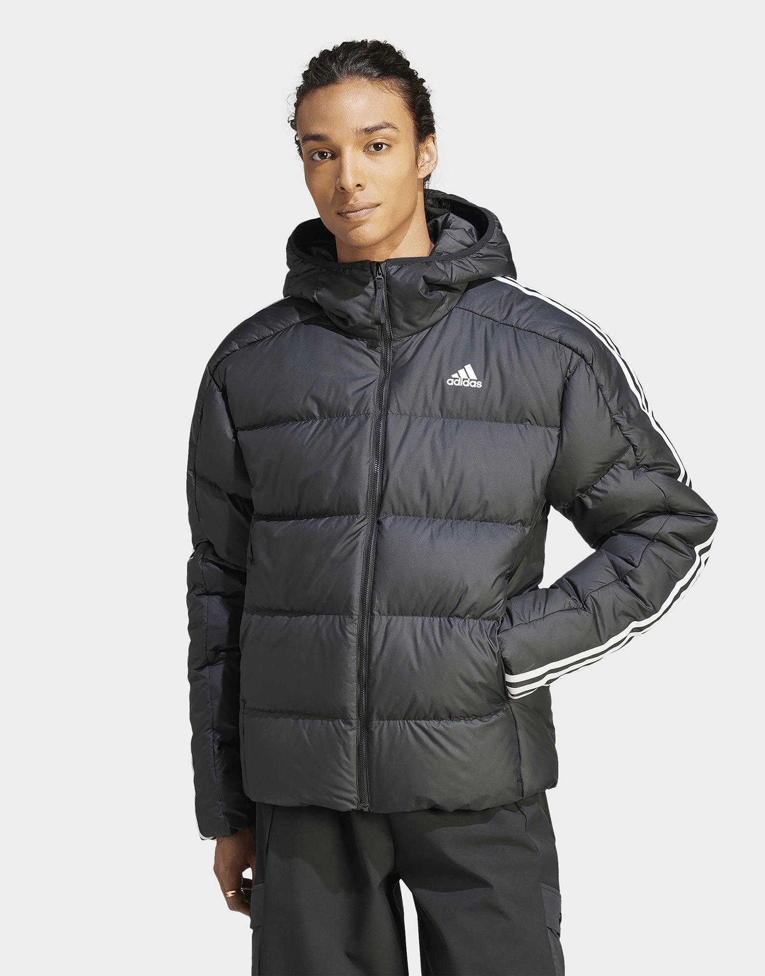 Black adidas Essentials Midweight Down Hooded Jacket | JD Sports UK