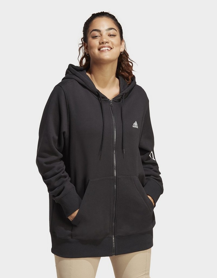 Black adidas Essentials Linear Full-Zip French Terry Hoodie (Plus Size ...