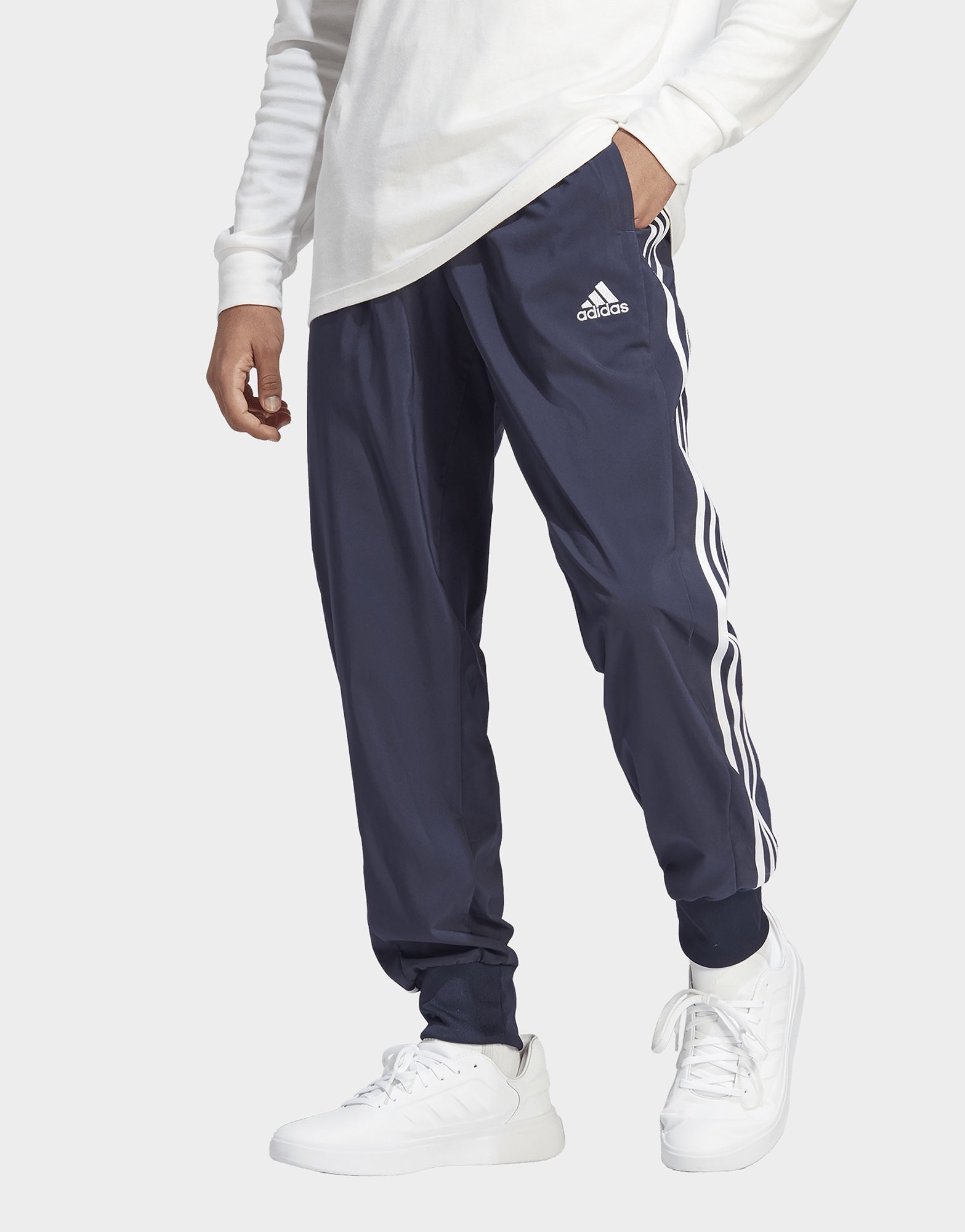 Blue adidas AEROREADY Essentials Tapered Cuff Woven 3 Stripes