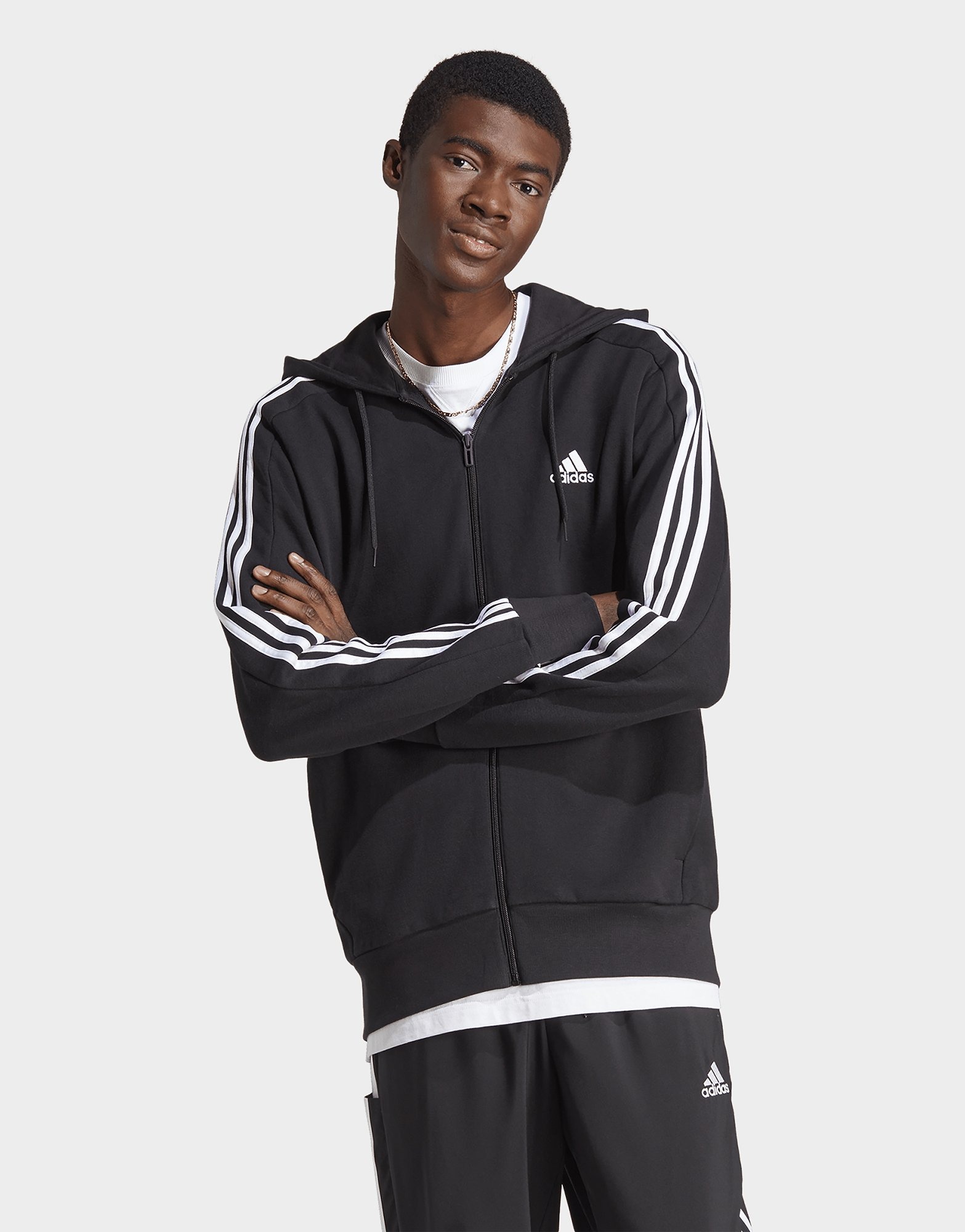 Adidas essentials 3 stripe zip hoodie online