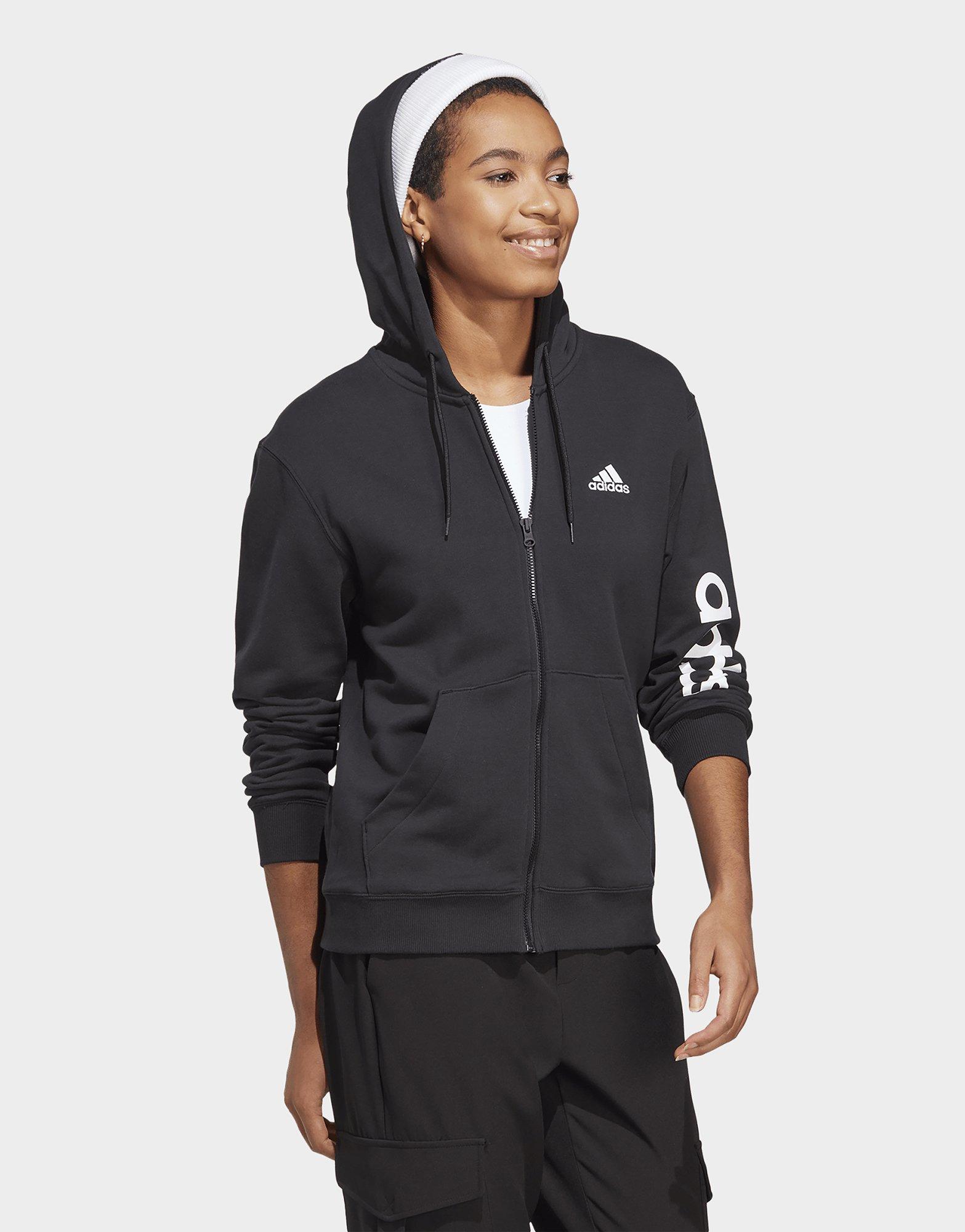 Black adidas Essentials Linear Full-Zip French Terry Hoodie