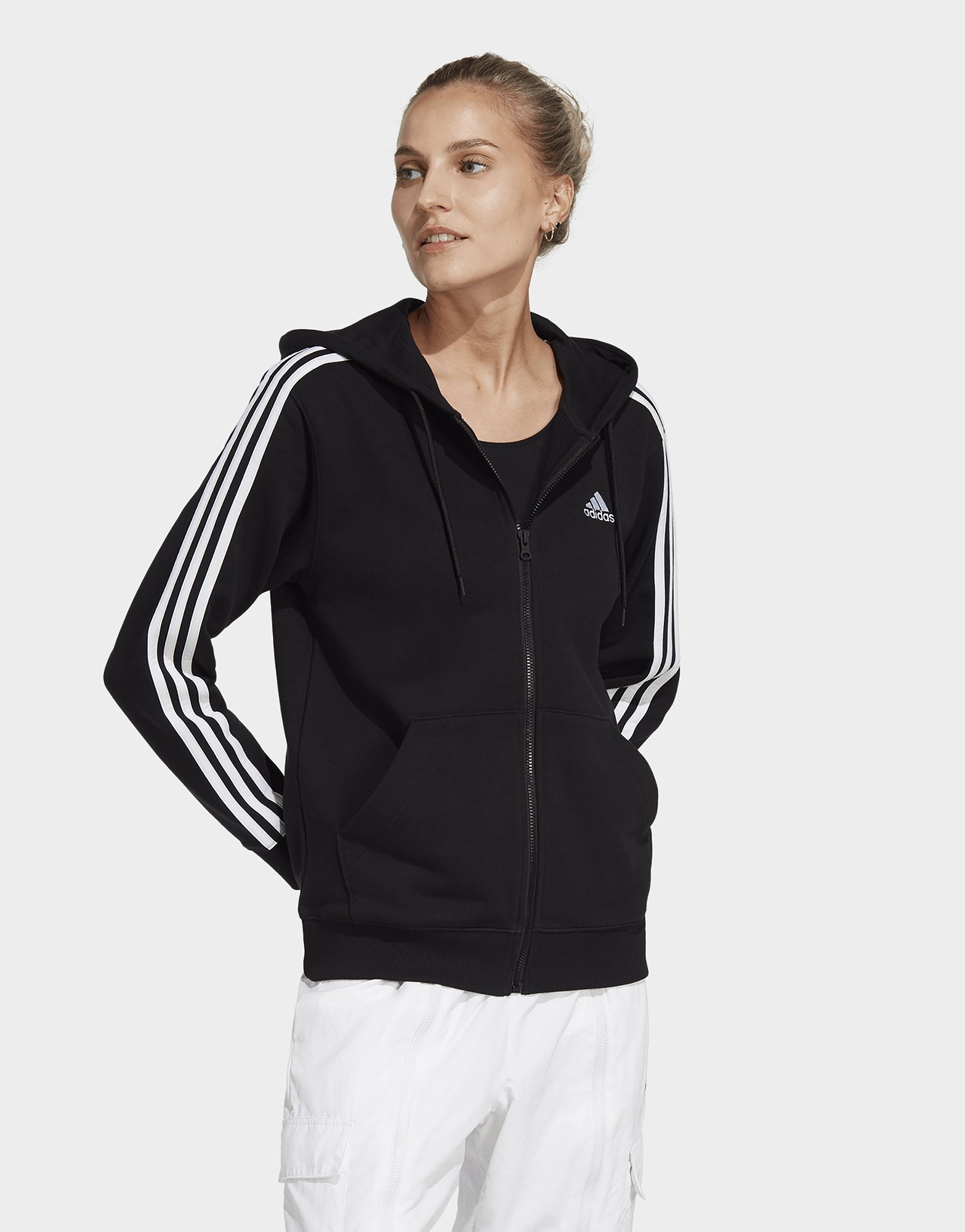 Black Adidas Essentials French Terry 3Stripes FullZip Hoodie JD