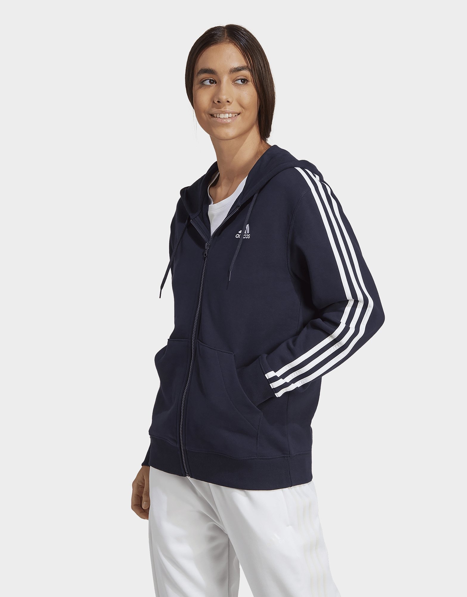 Blue adidas Essentials 3-Stripes French Terry Regular Full-Zip Hoodie ...