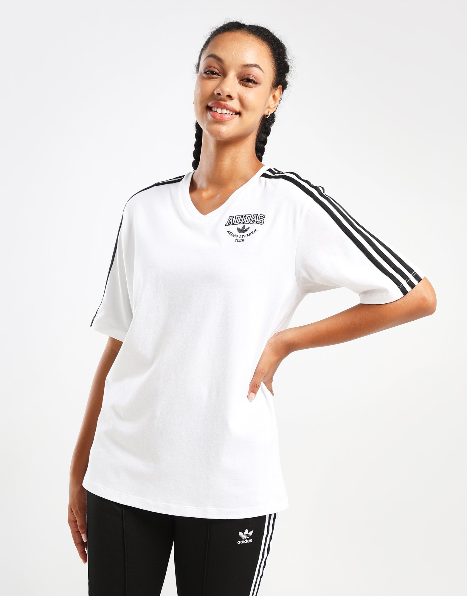 Adidas V-Neck Logo Tee Crew Yellow L-XL - Womens Originals T Shirts