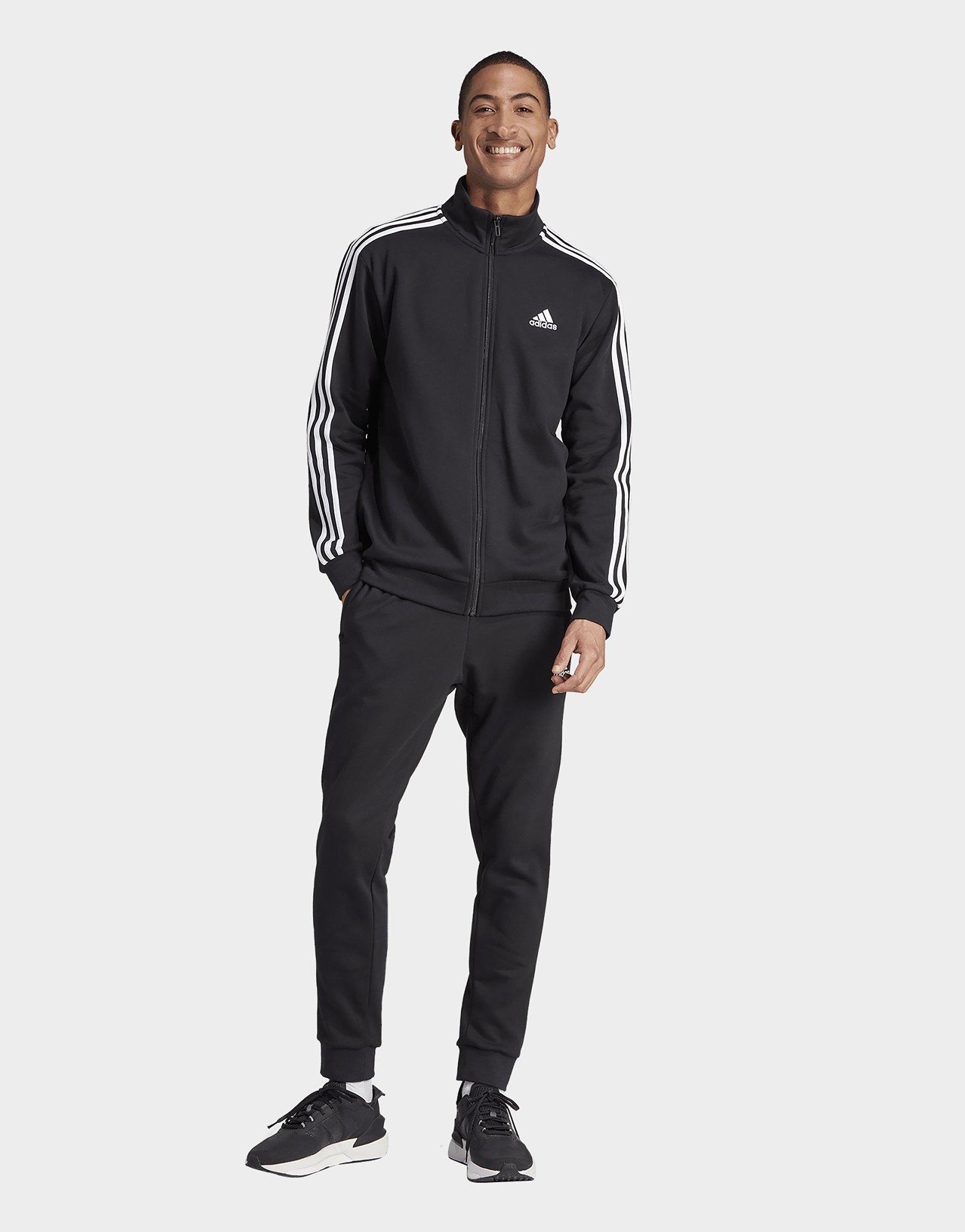 Black adidas Basic 3-Stripes Fleece Track Suit | JD Sports UK