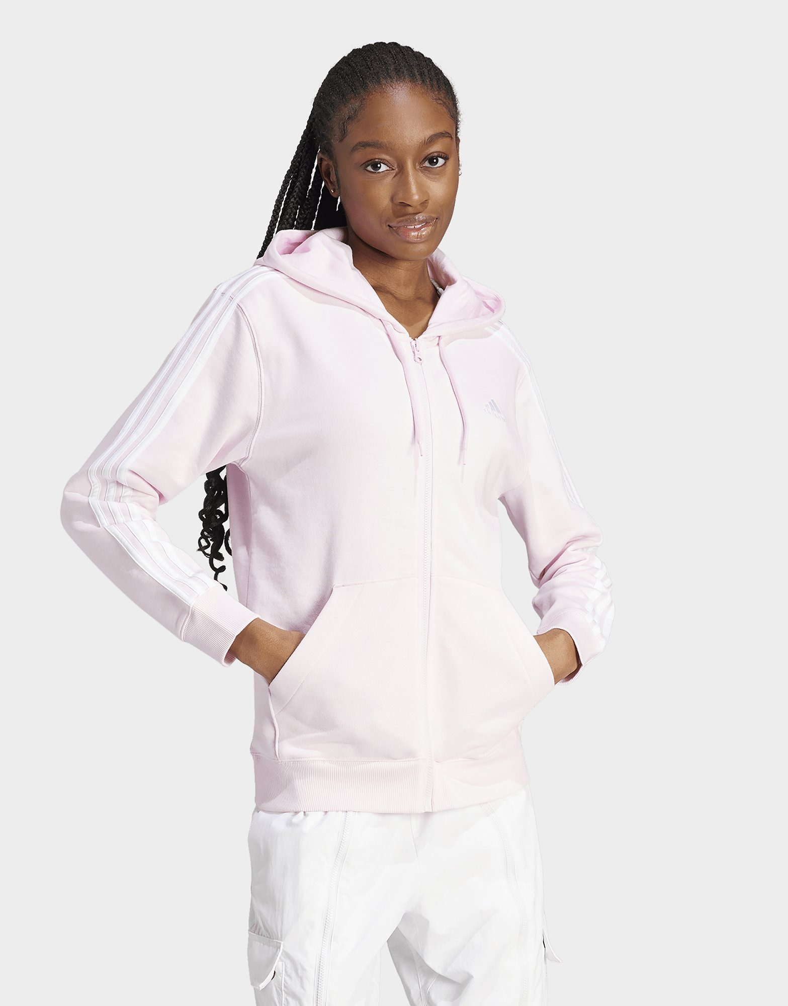 Pink adidas Essentials 3-Stripes French Terry Regular Full-Zip Hoodie ...