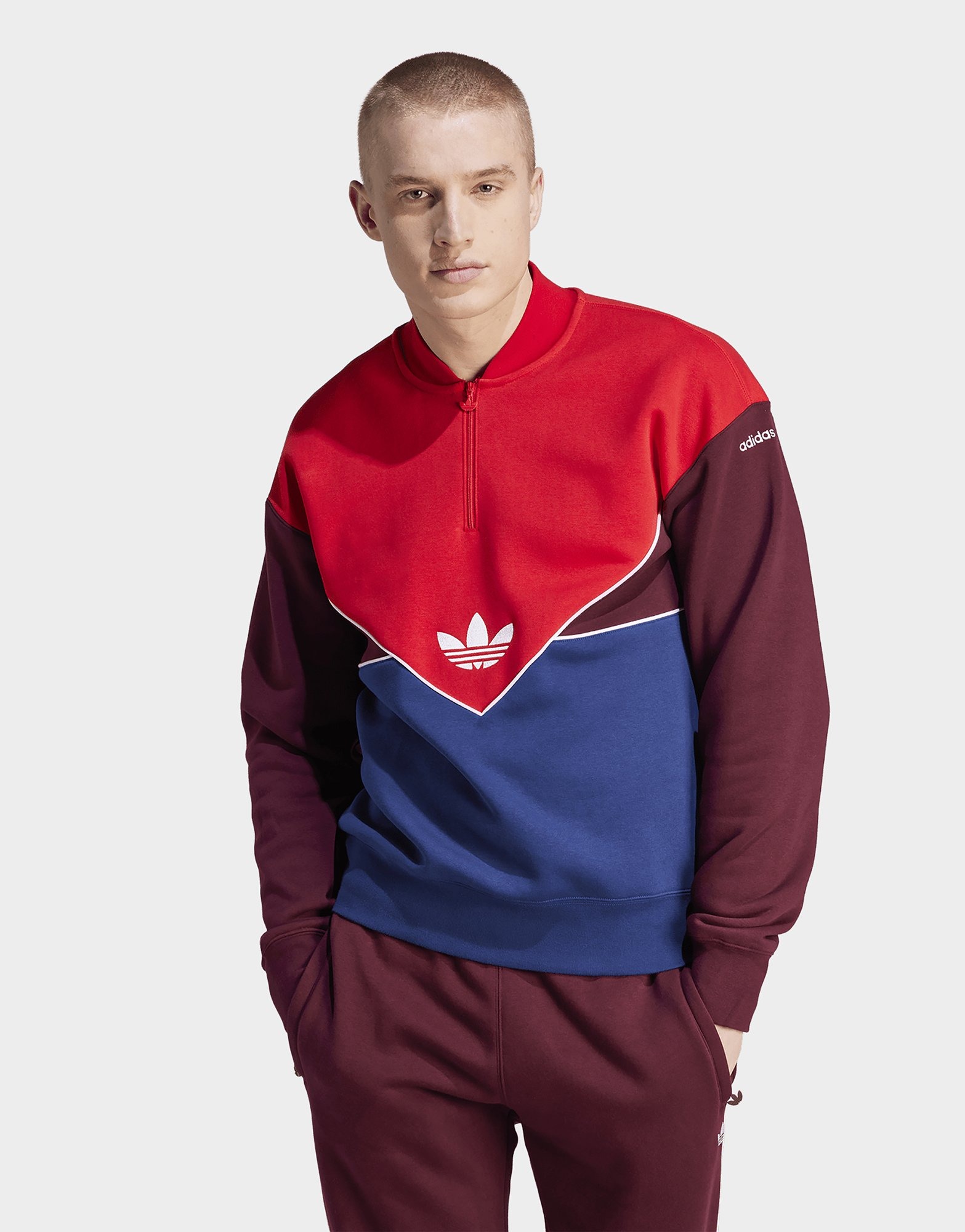 Red adidas Adicolor Seasonal Archive Half-Zip Crew Sweatshirt | JD