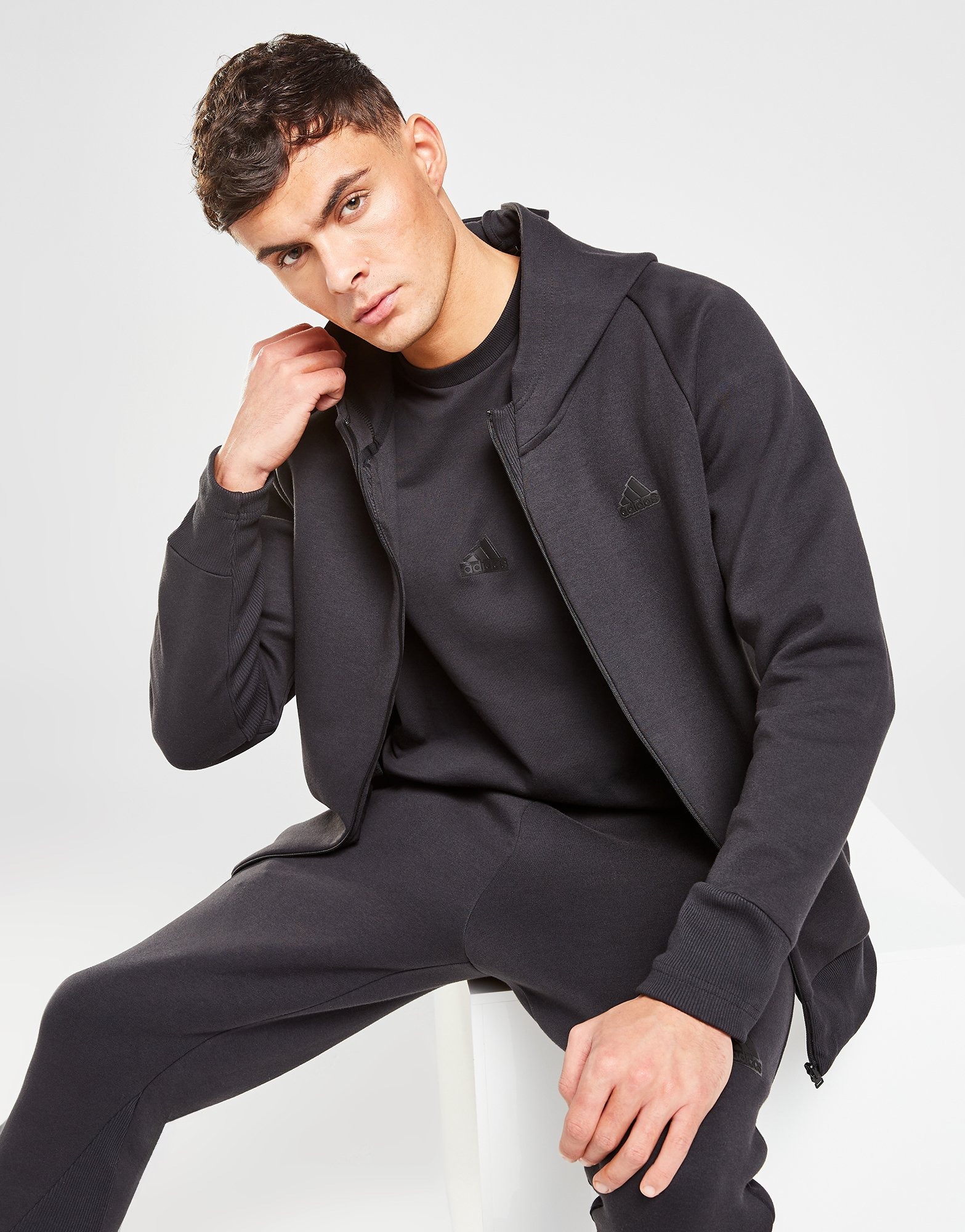 Black adidas Z.N.E. Premium Full-Zip Hooded Track Top | JD Sports UK