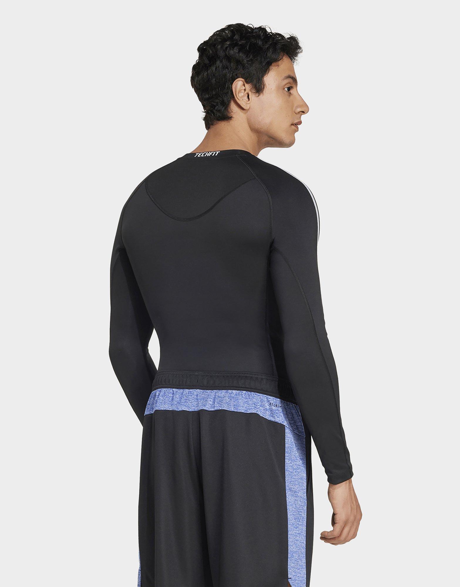 adidas T-shirt de training manches longues 3 bandes compression TECHFIT