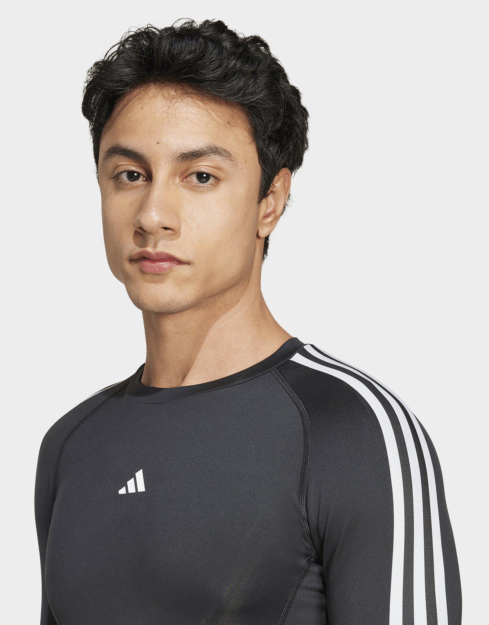 adidas T-shirt de training manches longues 3 bandes compression TECHFIT